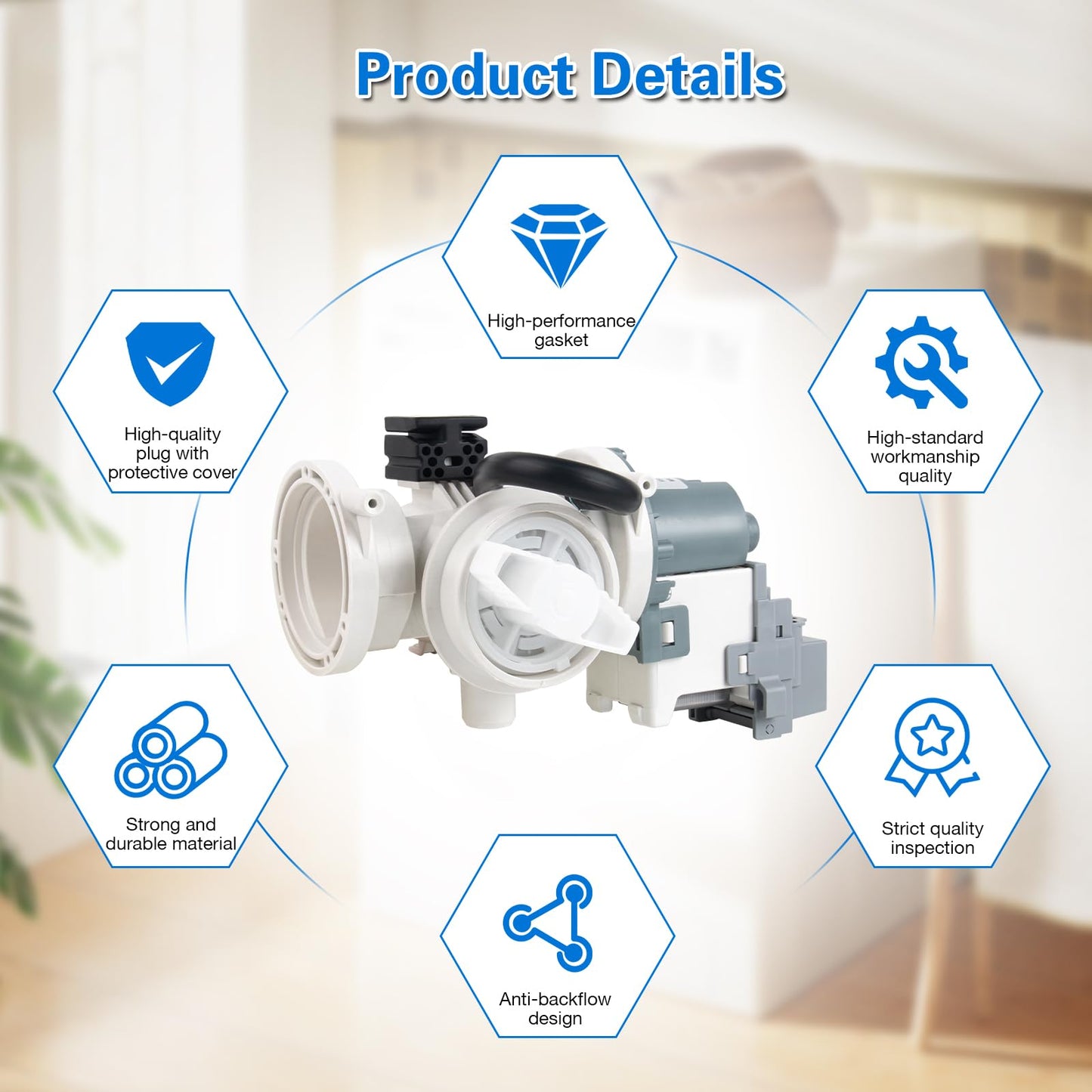 Upgraded DC97-20621A Washer Drain Pump Assembly - Fits Samsung Washing Machines Including Models WF45A6400AV/US, WF45B6300AC/US, WF45M5500AP/A5-005