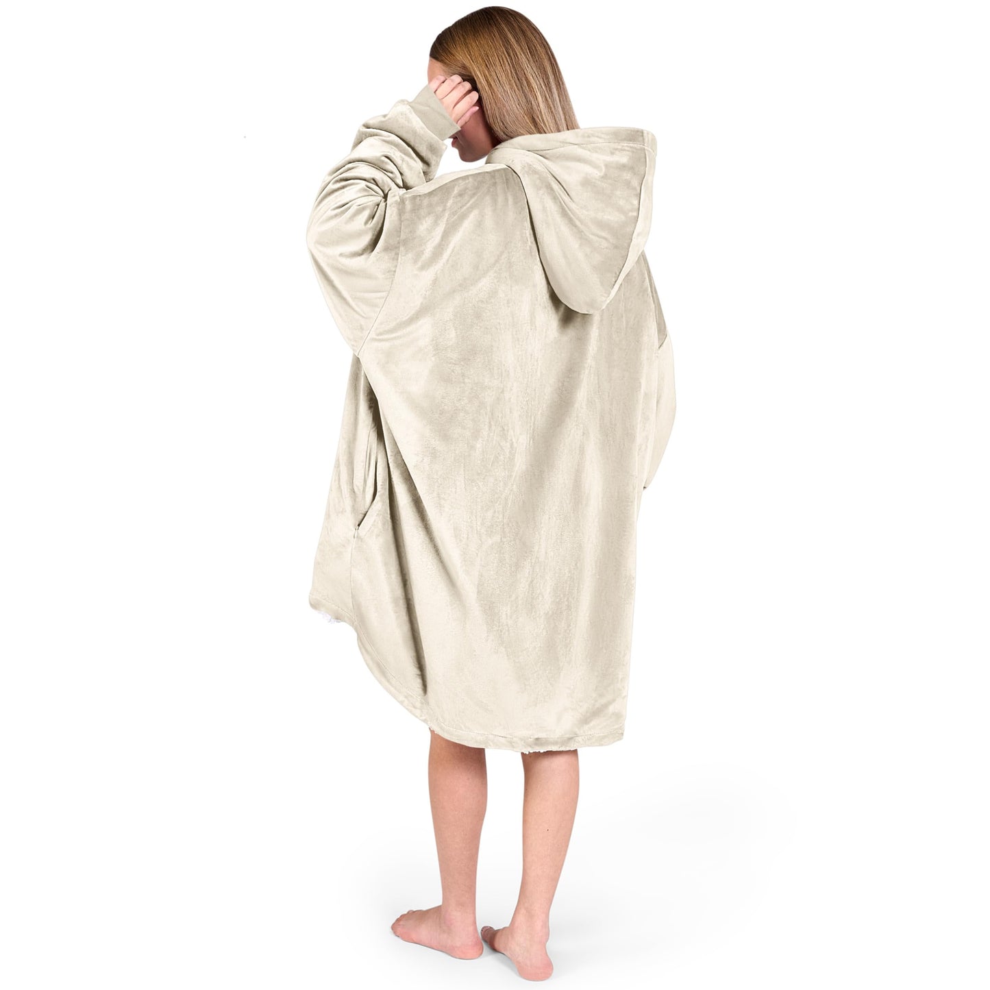 Bare Home Sherpa Fleece Wearable Blanket - Oversized Wearable Blanket Hoodie - Adult Size - Warm & Cozy - Soft Blanket - Comfortable Blanket Sweatshirt with Two Zipper Pockets (Adult, Oyster)