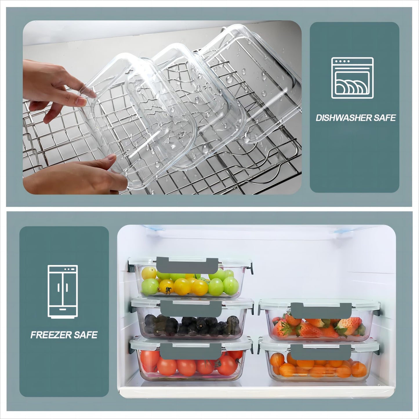 KOMUEE 30 oz 5 Pack Glass Meal Prep Containers 2 Compartments, Glass Food Storage Containers with Lids, Airtight Lunch Box, Microwave, Oven and Freezer Safe