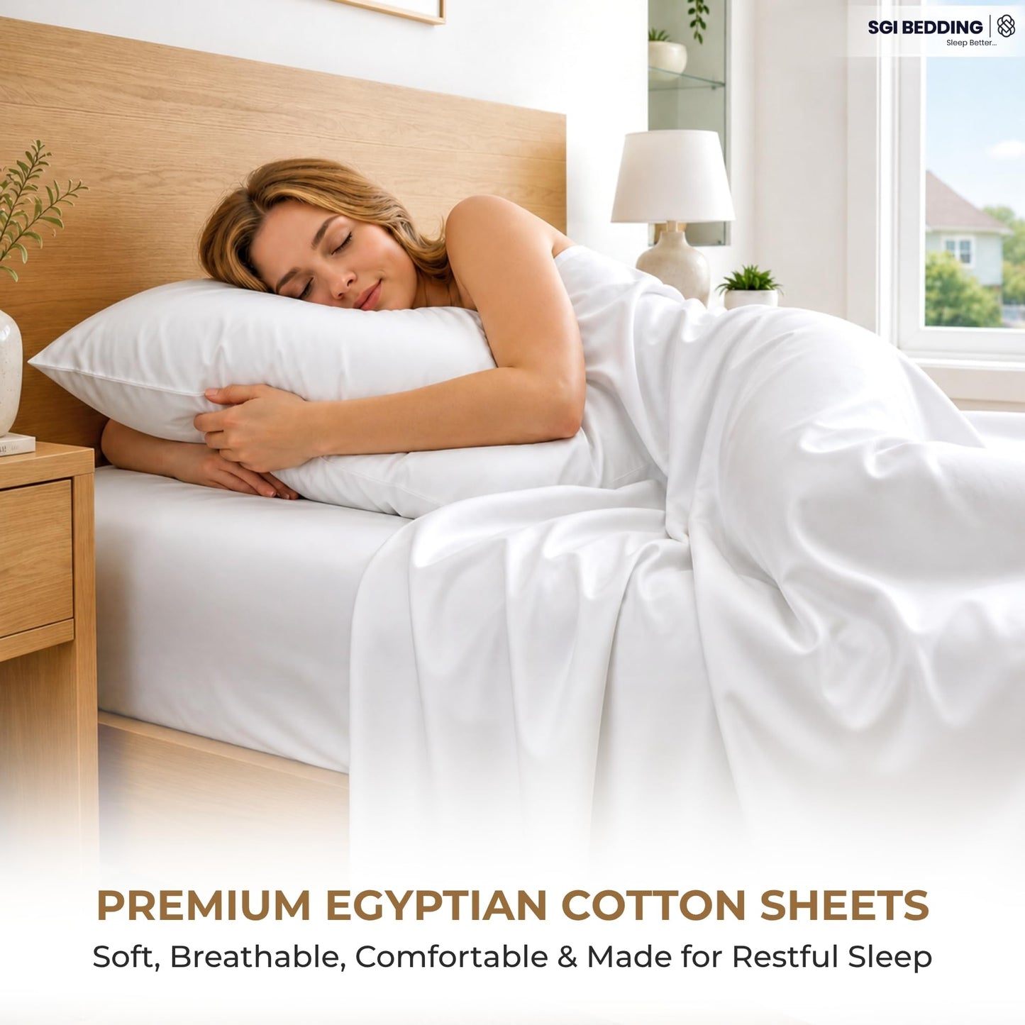 SGI bedding Queen Sheet Set – 100% Egyptian Cotton Sheets for Queen Size Bed, 600 Thread Count Sateen Weave, Cooling & Breathable, 15" Deep Pocket, Hotel Luxury Soft Bed Sheets Set, White