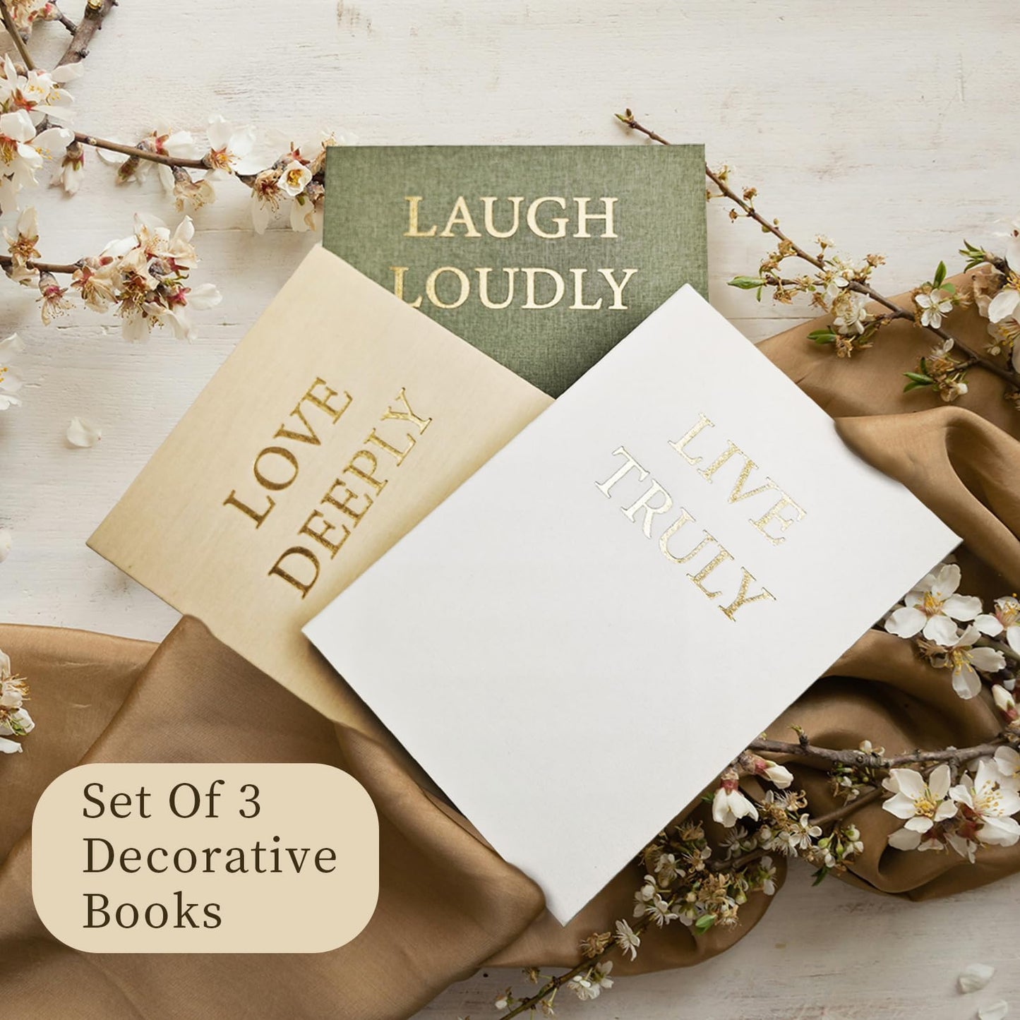 YKANYN Aesthetic Decorative Books, Set of 3 Linen Fake Book Boxes, Faux Book Decor for Coffee Table, Bookshelf, Entryway Tables