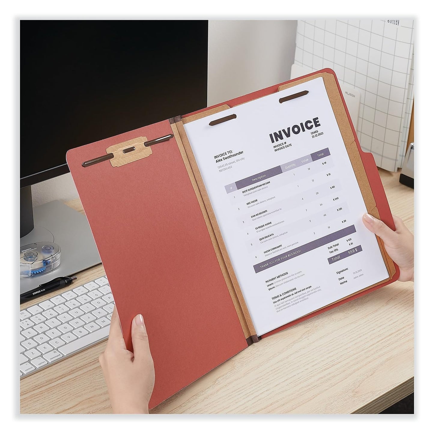 Universal 10290 Pressboard Classification Folder, Letter, Eight-Section, Red (Box of 10)