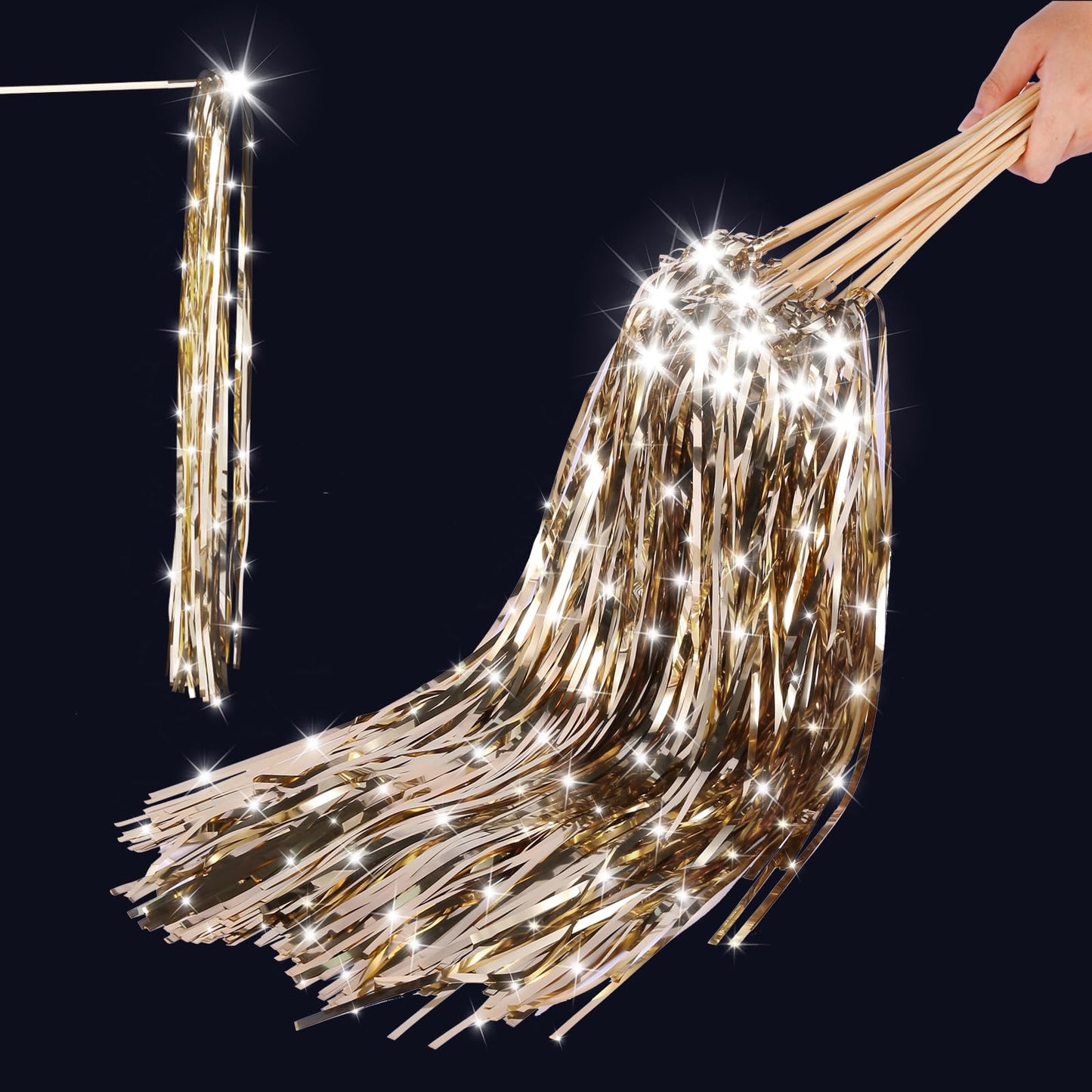 TBOLLY 100 pcs Wedding Wands Light up with LED Tinsel Wedding Streamers for Wedding Send off and Greeting Ideal Props for Weddings, Birthday Parties, Christmas Cheerleading Games (Champagne)