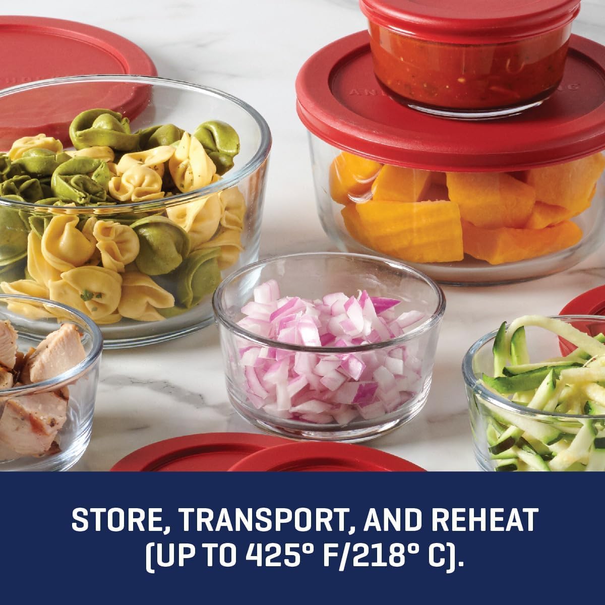 Anchor Hocking 12 Piece Glass Storage Containers with Lids (6 Glass Food Storage Containers & 6 Red SnugFit Lids)