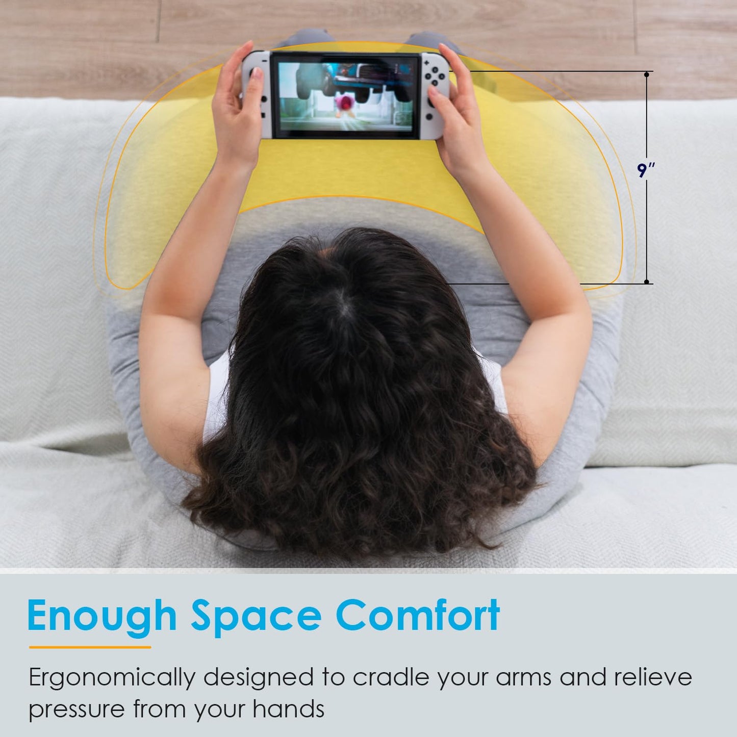 QUEEN ROSE Reading Pillow for Gaming, Lap Desk Pillow for Sitting in Bed or Sofa, Compact Arm Support Pillow for Reading, Playing or Crocheting, Cooling Grey