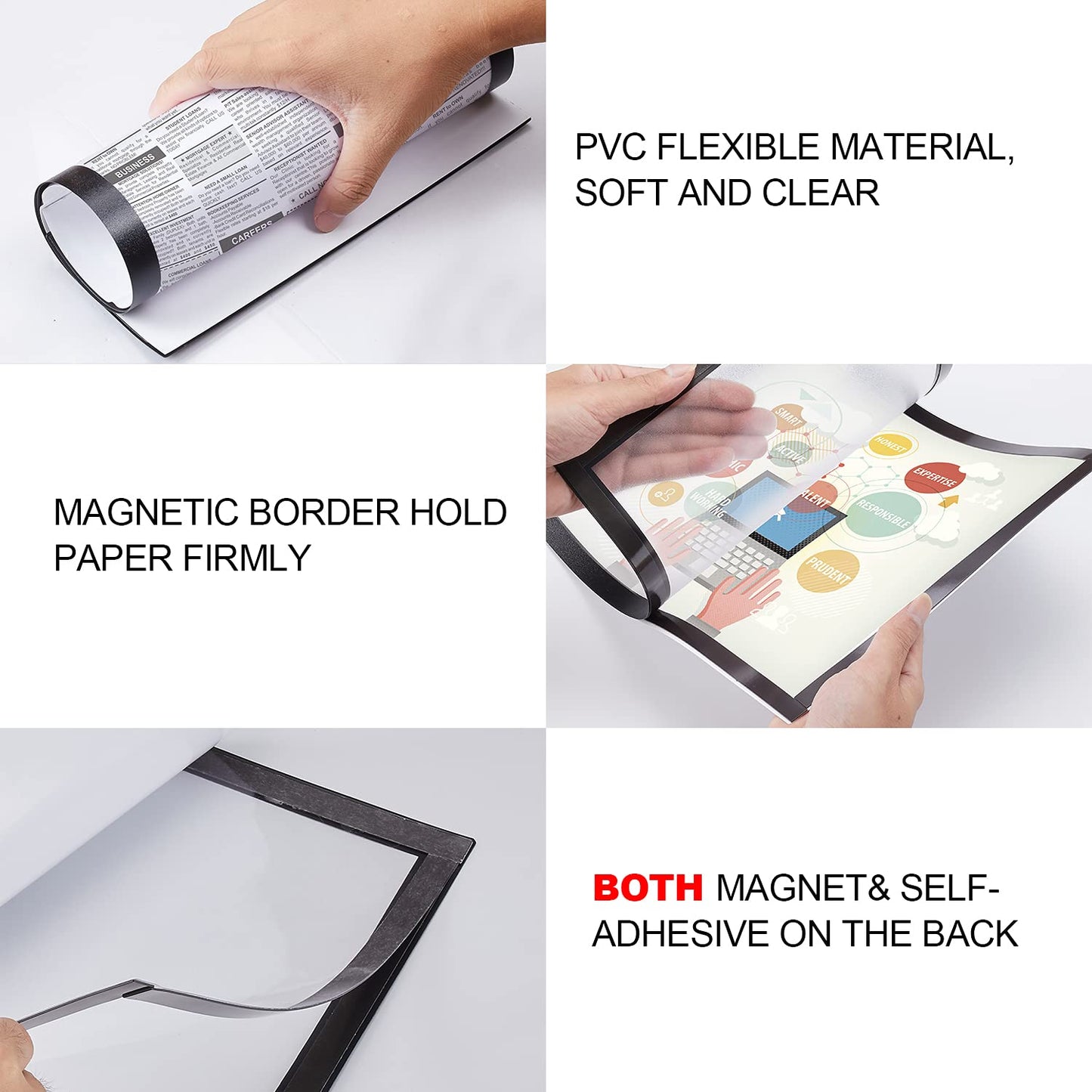 30 Pcs Magnetic Signs Holder, for 4" x 6" Letter, Sturdy PVC Magnet Document Holder, Magnet Picture Poster Frame, Can Self-Adhesive Wall/Door/Window or Magnetic for Refrigerator