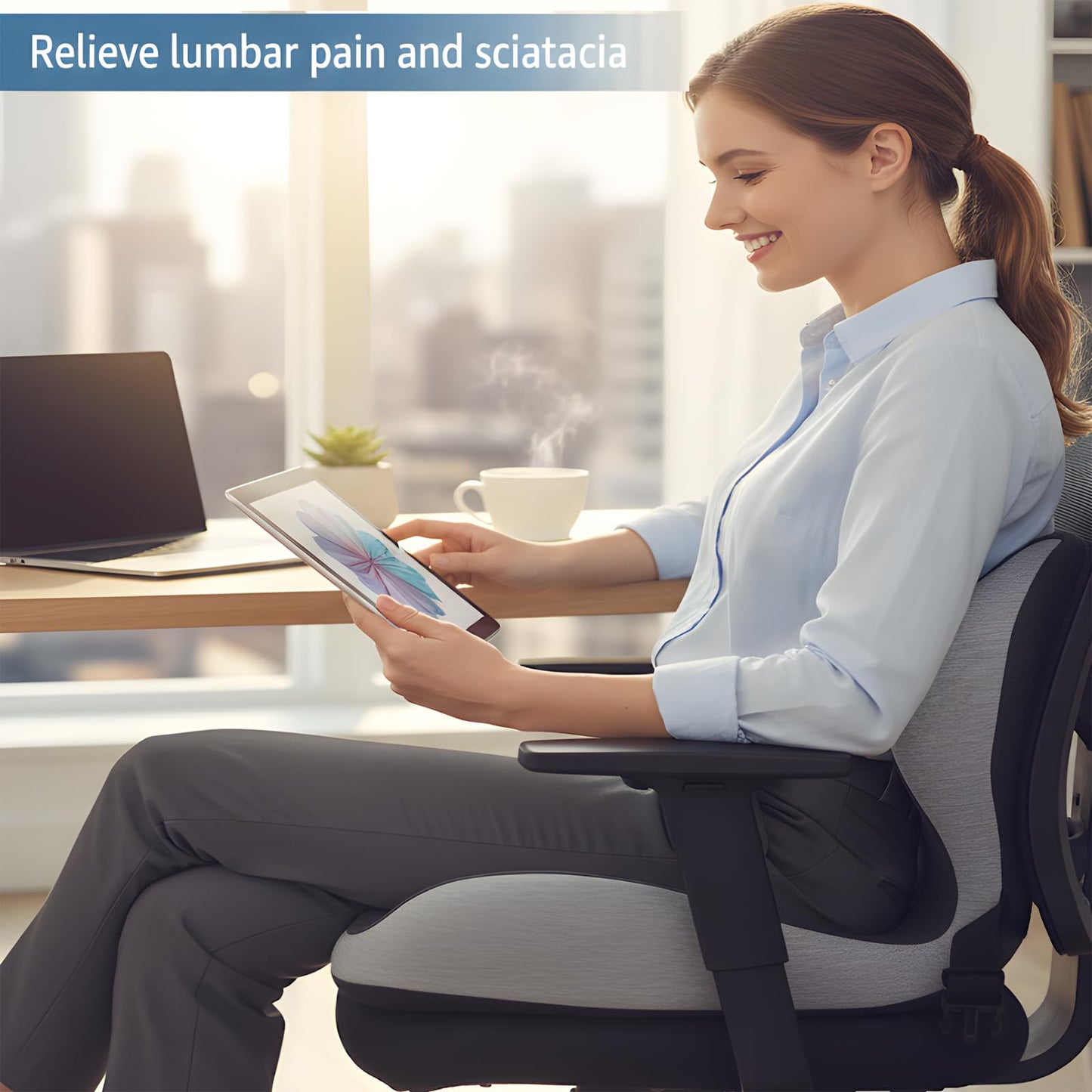 Zamerry Memory Foam Office Chair Cushion for Sciatica Pain Relief – Ergonomic Seat Cushions for Office Chairs, Desk Chair Cushion & Lumbar Support for Car, Airplane Seat Cushion for Back Pain