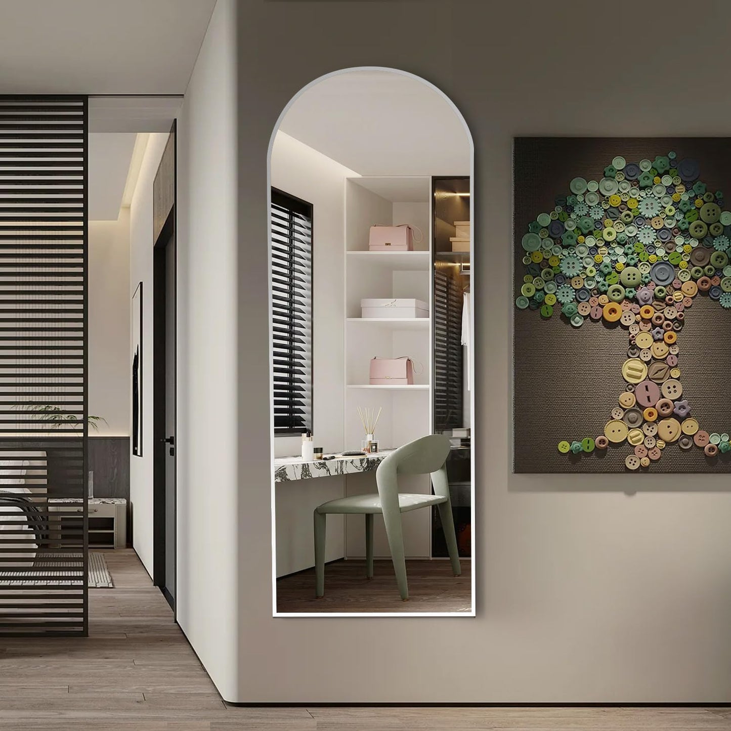 Rowjut Floor Mirror Arched Full Length Mirrors, Mirror Full Length Standing Hanging or Leaning Against Wall, 59"x18" Large Full Body and Wall Mounted Mirror for Bedroom Living Room, Silver