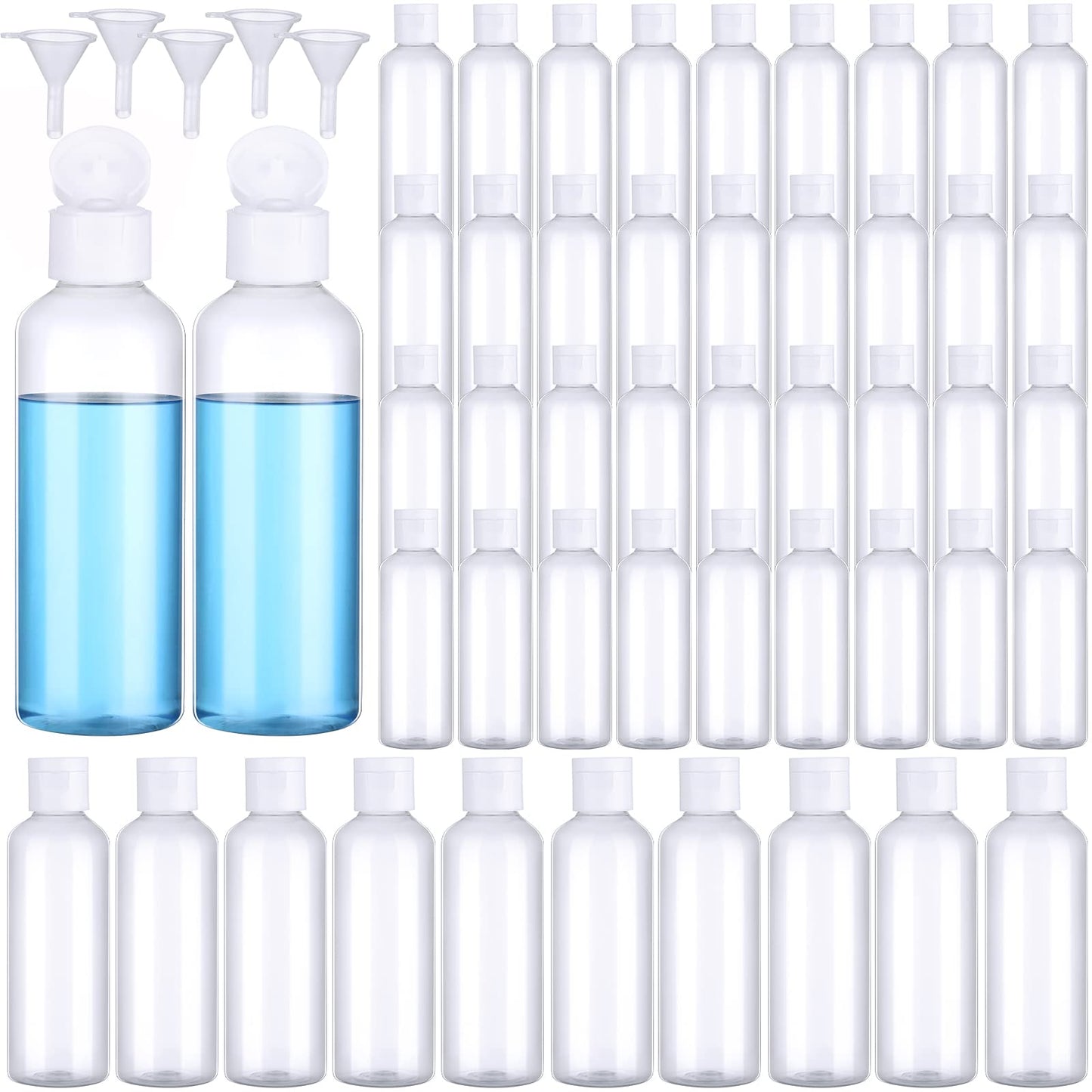 100 Pcs 3.4oz Small Travel Bottles Plastic Empty Squeeze Bottle Clear Refillable Shampoo Container with 5 Funnel for Liquids Cream Cosmetic Toiletries