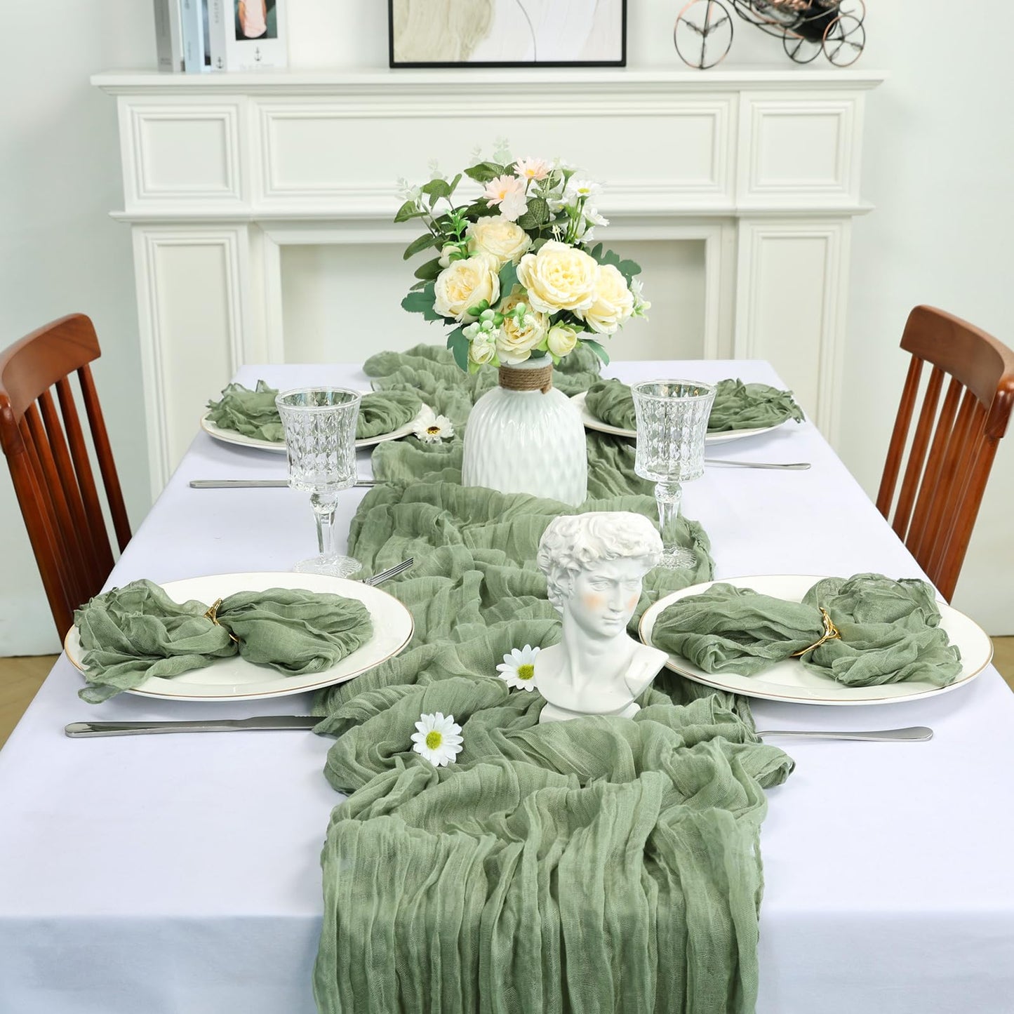 8 Pack Sage Green Cheesecloth Table Runner 10Ft Gauze Cheese Cloth Table Runner 120 Inch Boho Sheer Rustic Fabric for Home Decor Bridal Baby Shower Wedding Decoration