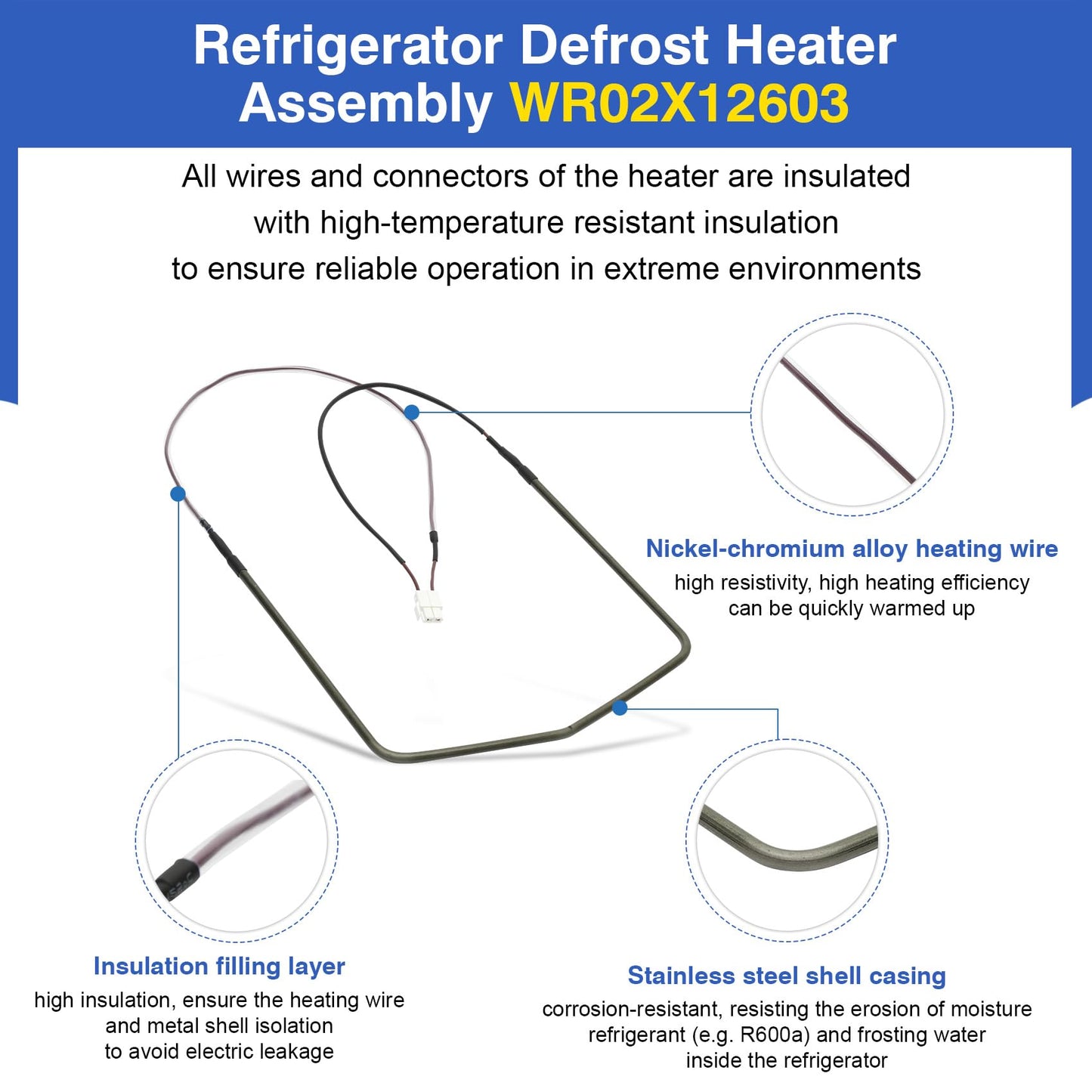 WR02X12603 Defrost Heater, 1476453 Refrigerator Defrost Heater Compatible With GE GFSS6KKXASS DFSF9VKBABB, Fridge Defrost Heater Replace AH2322740, EA2322740, PS2322740, AP4345195