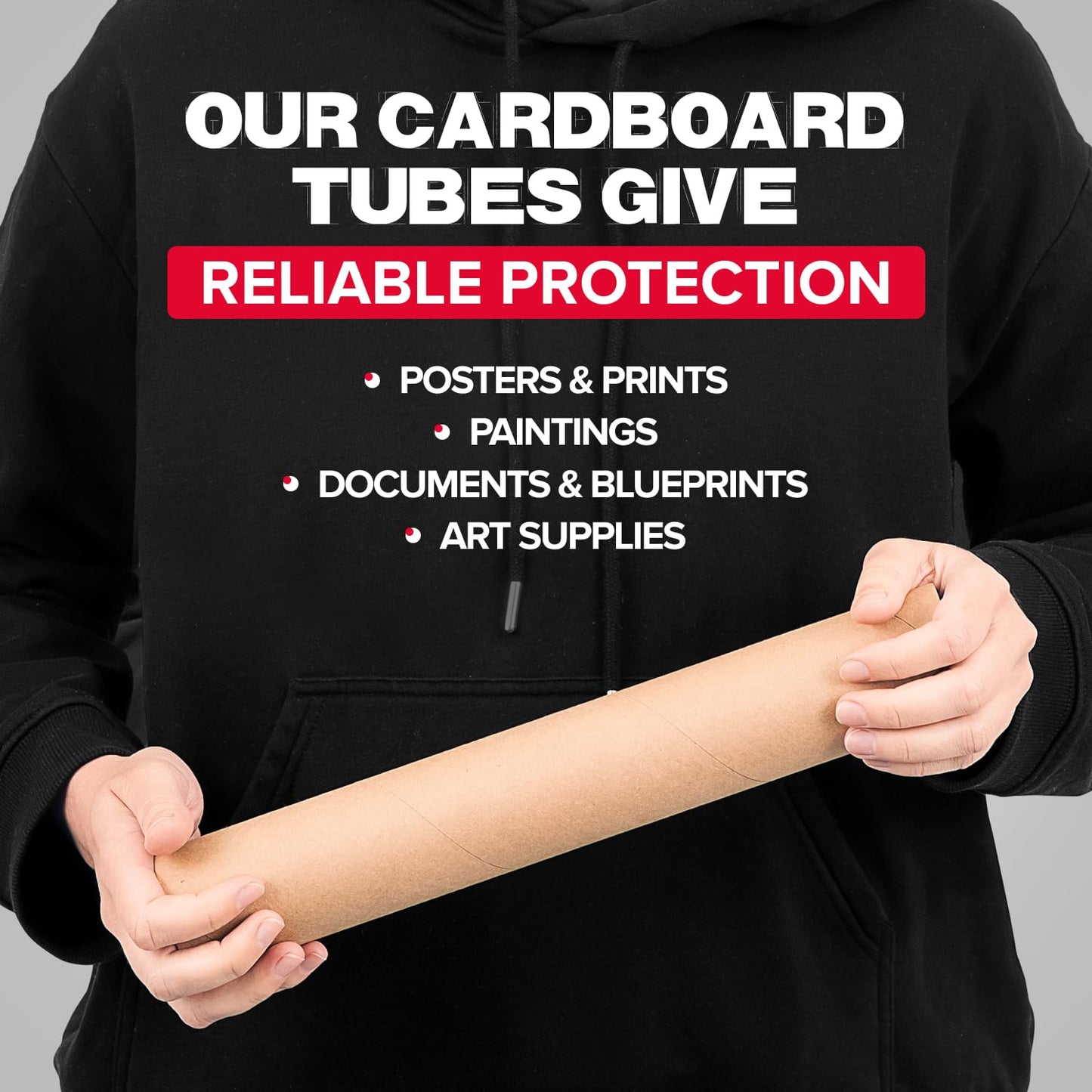 2" x 20" Reinforced Kraft Paper Mailing Tube, Pack of 8 Tubes with 16 Caps – Secure USPS Approved Poster Tube – Made in USA Cardboard Tube for Shipping and Storing Posters, Prints, Artwork