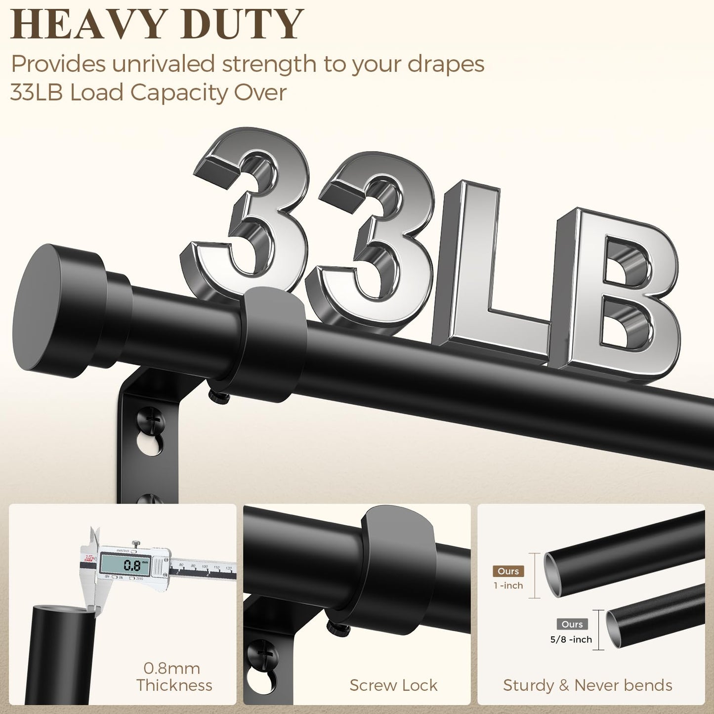Extra Long Curtain Rods 120 to 170 Inch(10-14ft),1Inch Black Adjustable Extra Long Curtain Rod,Heavy Duty Decorative Window Curtains Rods for Bedroom