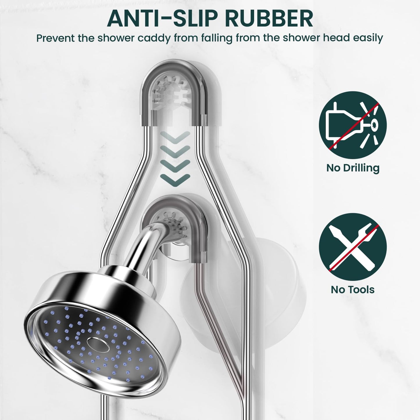 Shower Caddy Hanging Adjustable Shower Caddy, Rustproof Shower Organizer Extended Length Showers Caddy Over Shower Head with Hooks Soap Holder, Large Capacity Anti-Swing Bathroom Organizer, Silver