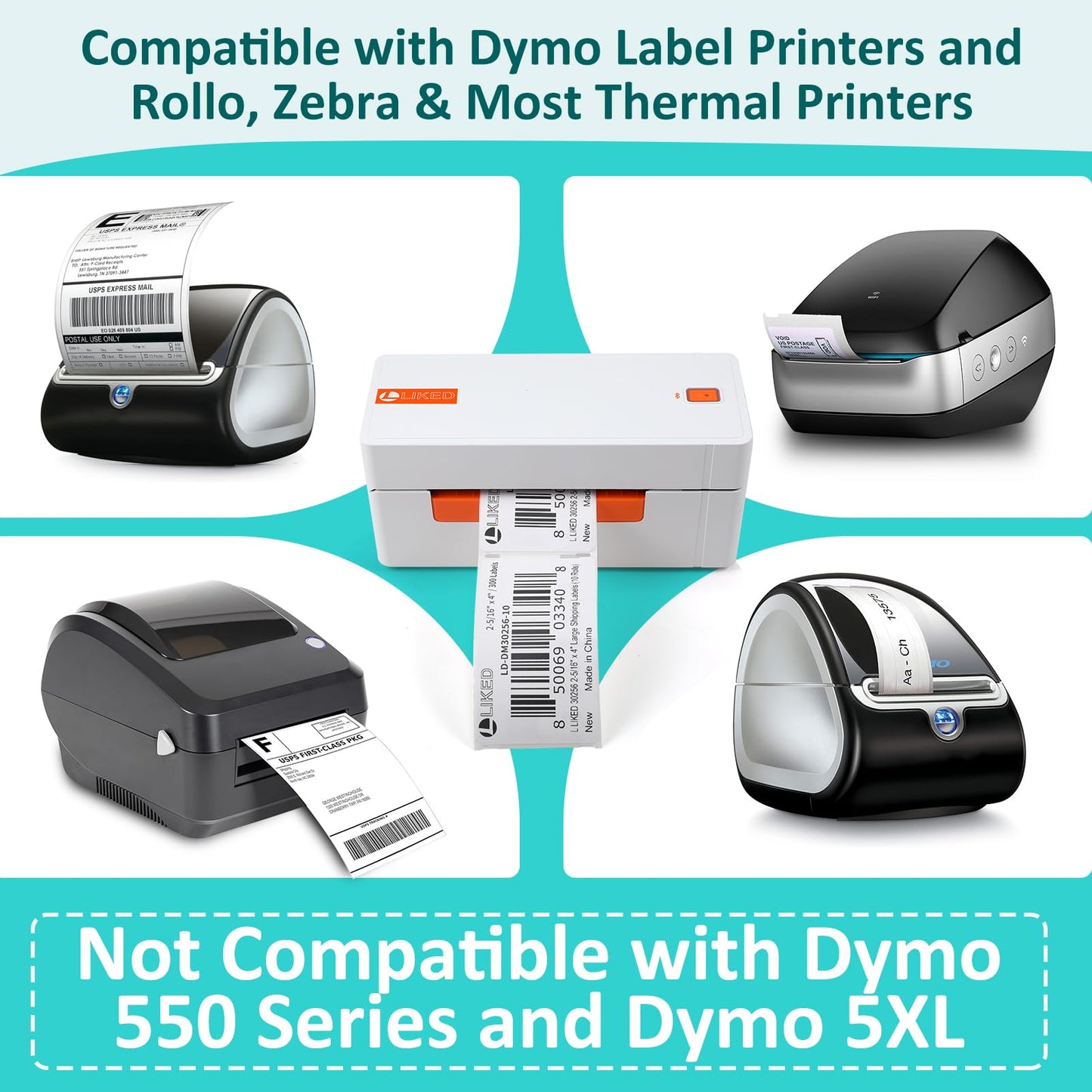 L LIKED 18 Rolls 2-5/16" x 4" Thermal Shipping Address Labels, Perforated Line, Compatible with Rollo/Zebra/DYMO 30256, 5400(18 Rolls×300 Barcode Postage Labels for Desktop Printers