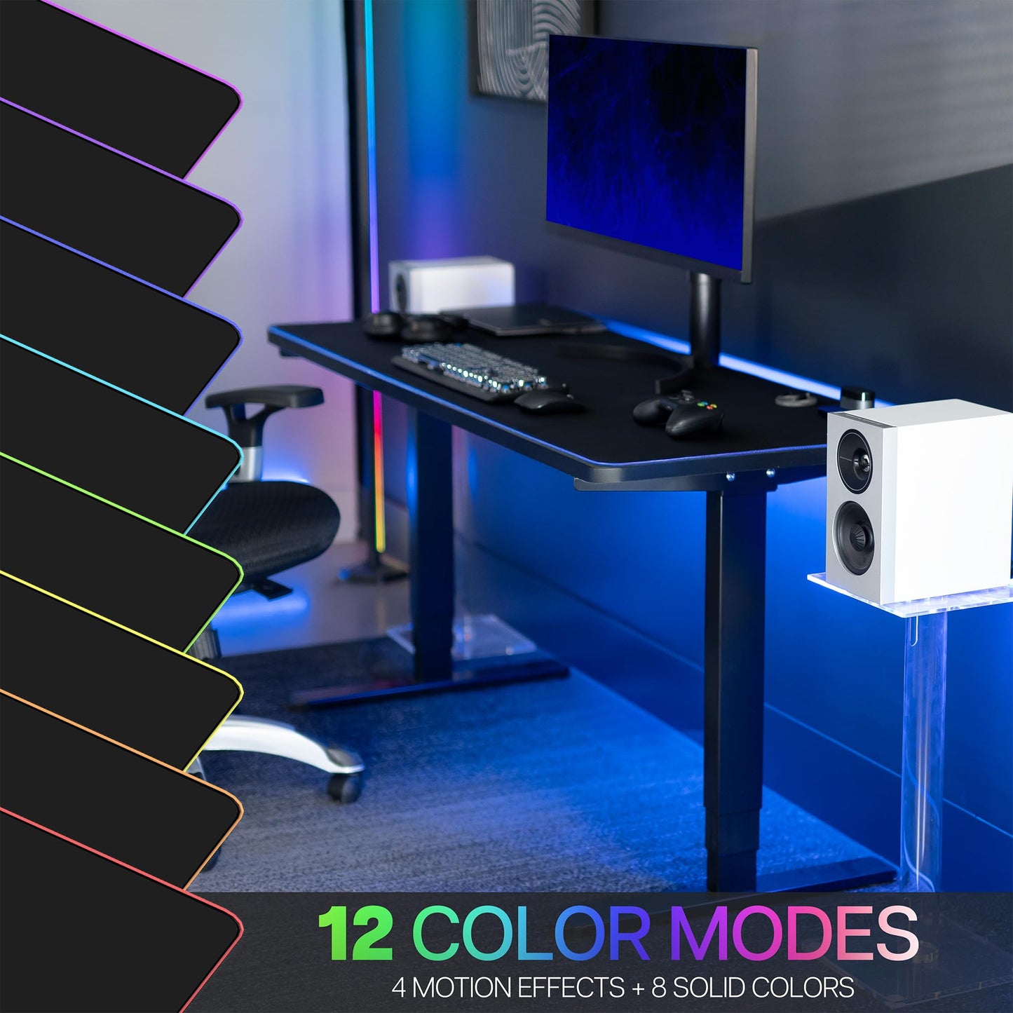 VIVO Large 60 x 24 inch Full Size Desk Pad with RGB Lighting for Office Ambience and Immersive Gaming, Oversized Mouse Pad Table Top Cover, 12 Color Modes, Non-Slip Base, Black, DESK-PAD60-24
