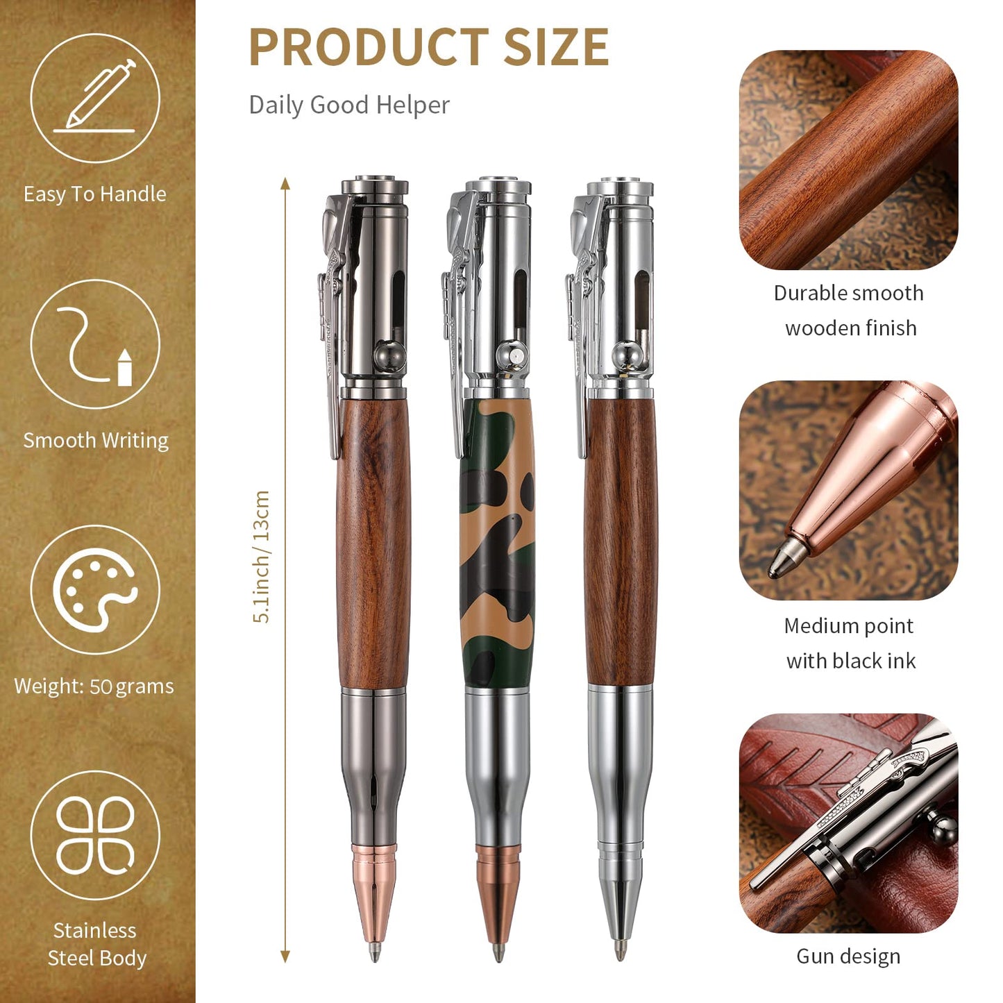 Crtiin 6 Sets/18 Pcs Bullet Pens Fathers Day Men Gifts Bulk Bolt Action Ballpoint for Gun Lover with Pen Gift Box and Black Ink Refills Office Decor Gift from Daughter Son for Dad Grandpa Husband