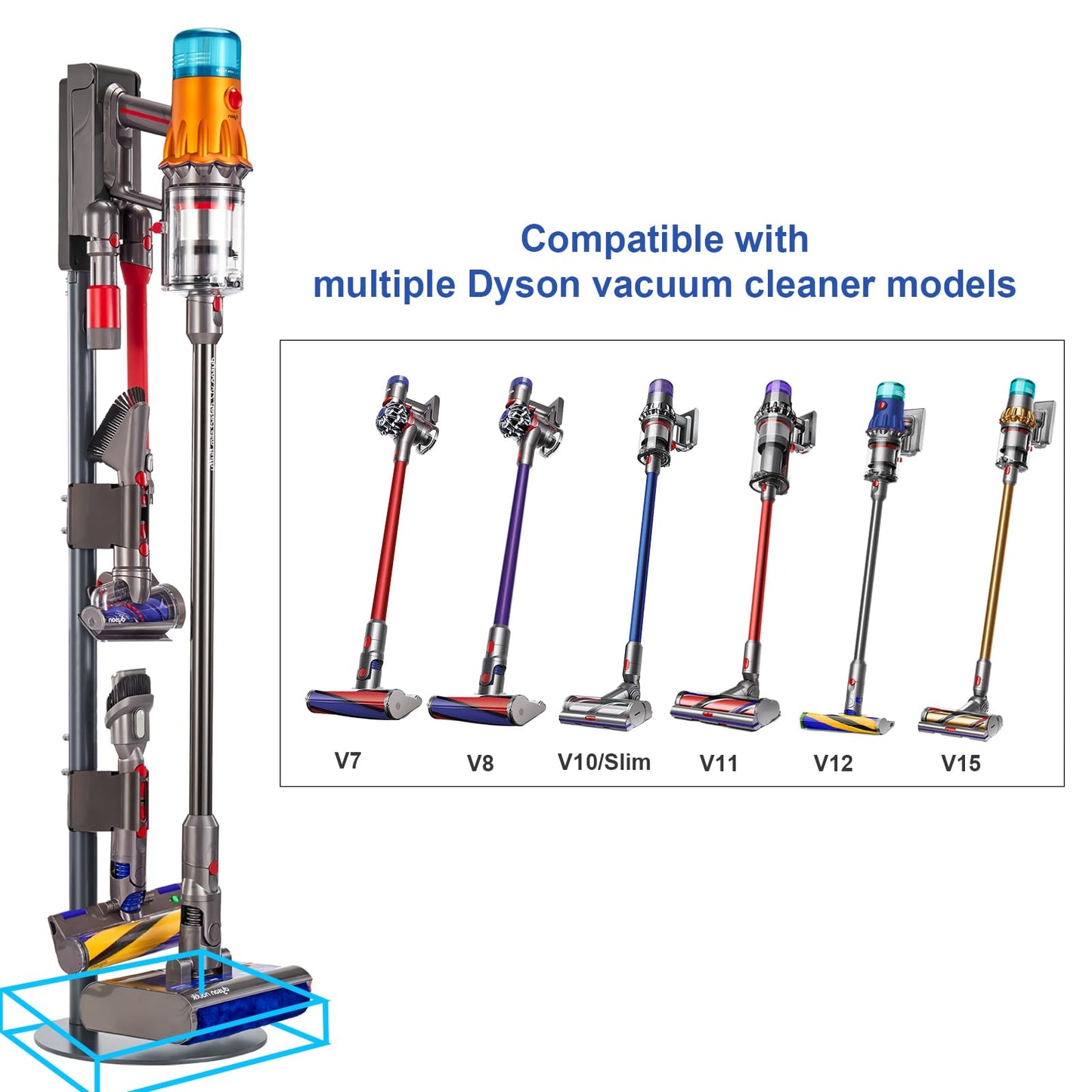 Sllolsupport Vacuum Stand Compatible for Dyson V7V8V10V11V12V15and Slim, Metal Storage-Bracket-Stand-Metal-Holder Removable Storage Clips, Hidden Cable Design,Convenient for Storage and Charging