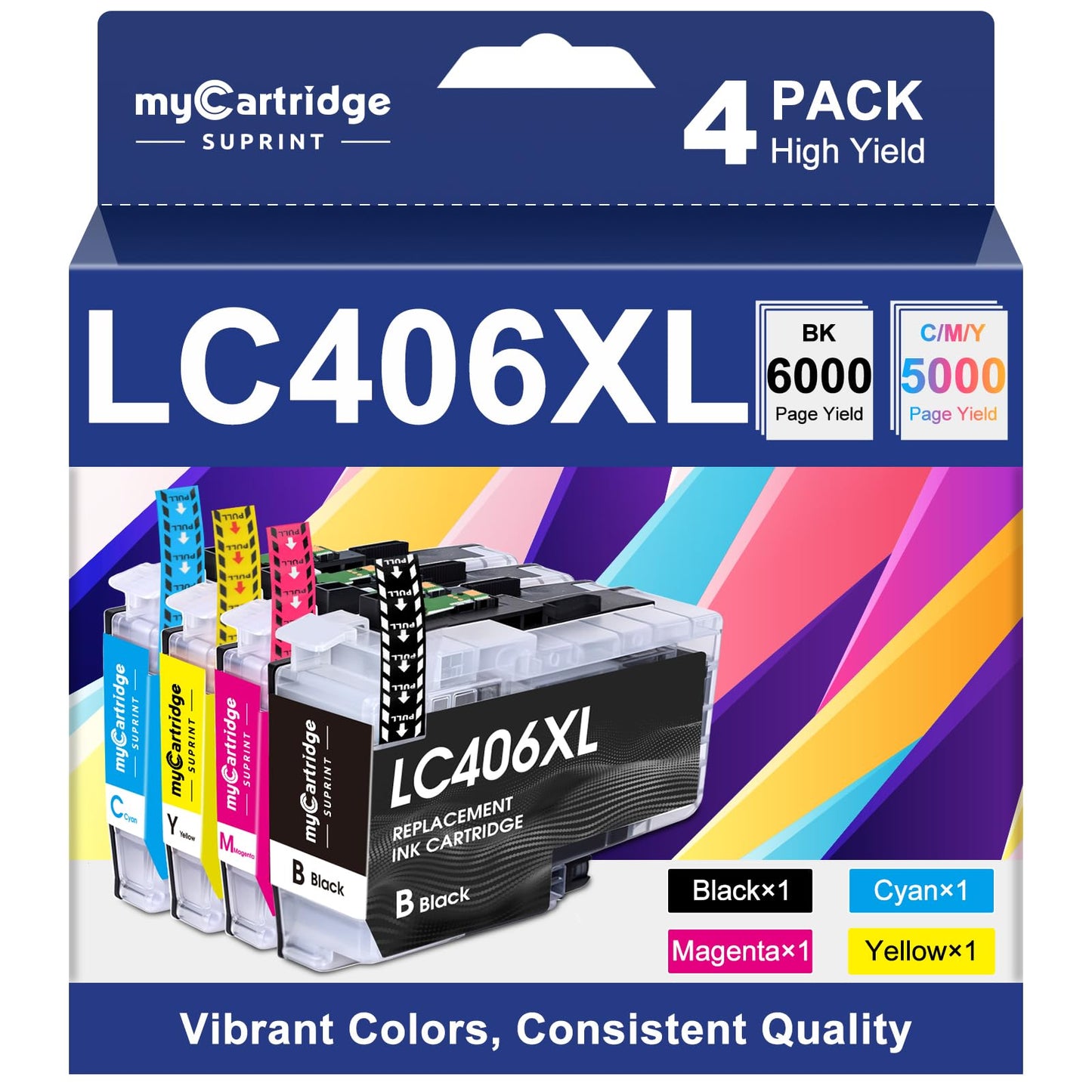 LC406XL LC406 Ink Cartridges for Brother Printer Replacement for Brother LC406 Ink Cartridges for MFC-J4335DW MFC-J4535DW MFC-J5855DW MFC-J6555DW MFC-J6955DW MFC-J4345DW HL-JF1 Printer 4 Pack