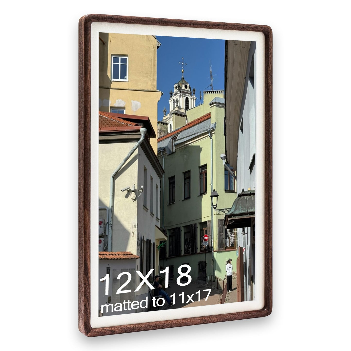Husteria 12x18 Frame, Solid Walnut Wood Poster Frame with Mat for 11x17 or 12x18 without Mat, Rounded Corner Walnut Wooden Frame, Gallery Wall Frames for Art, Horizontal or Vertical Wall Mounting