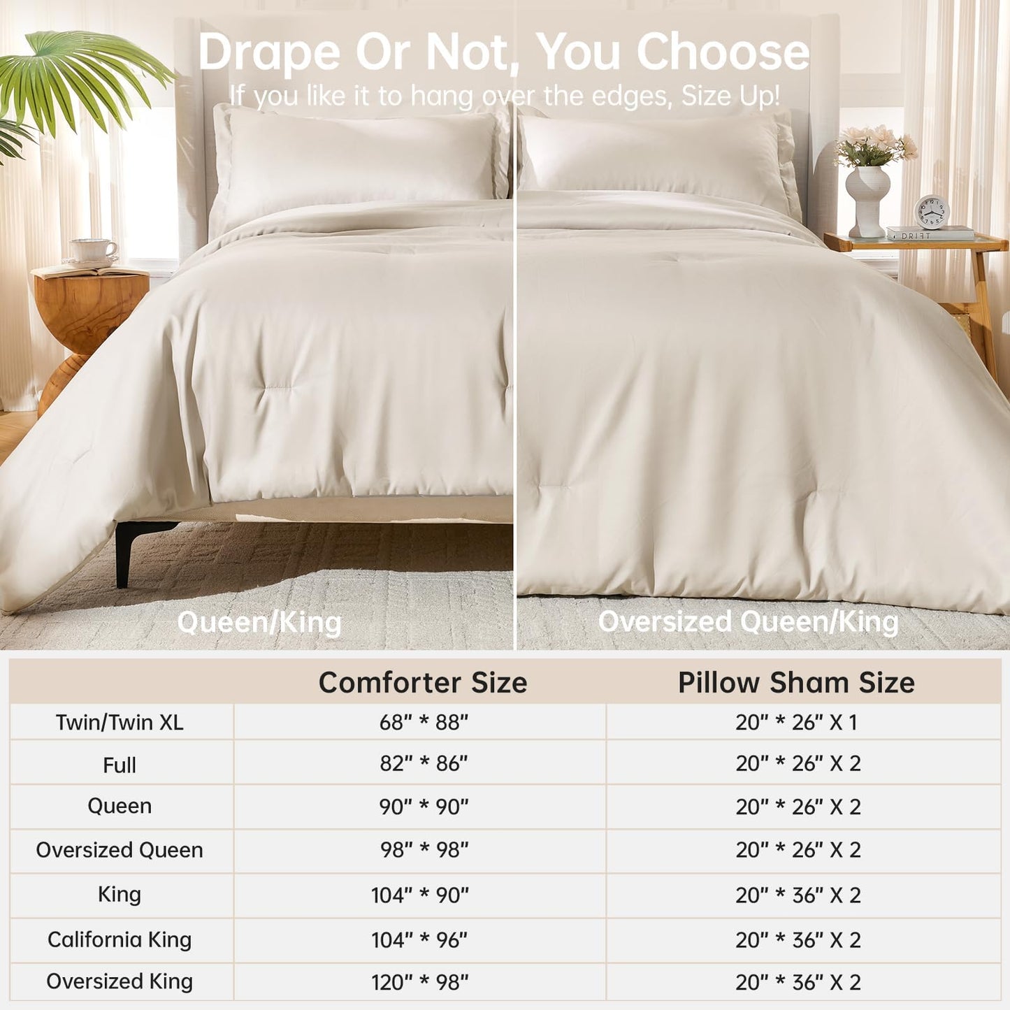 MUXHOMO Beige Oversized King Comforter Sets, All Season Ultra Soft Down Alternative Bedding - 3 Piece Lightweight Bed Set Includes 1 Comforter (120"x98") and 2 Pillow Shams (20"x36")