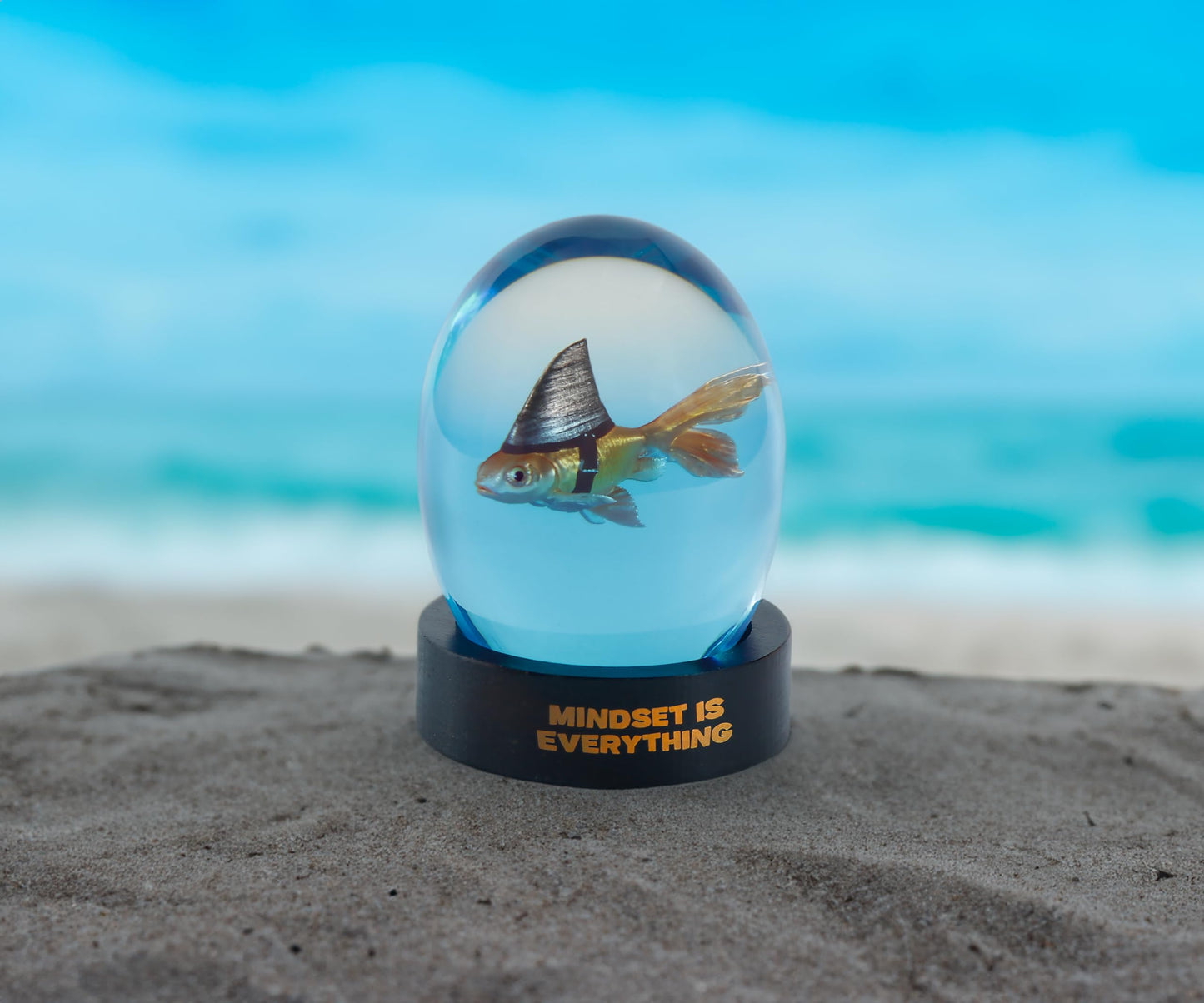 VEOJEIN Mindset is Everything Shark Goldfish – Decorative Desk and Shelf Accessory - Inspirational Uplifting Self-Improvement Positive Quote - Home or Office Decor – Original Design Paperweight