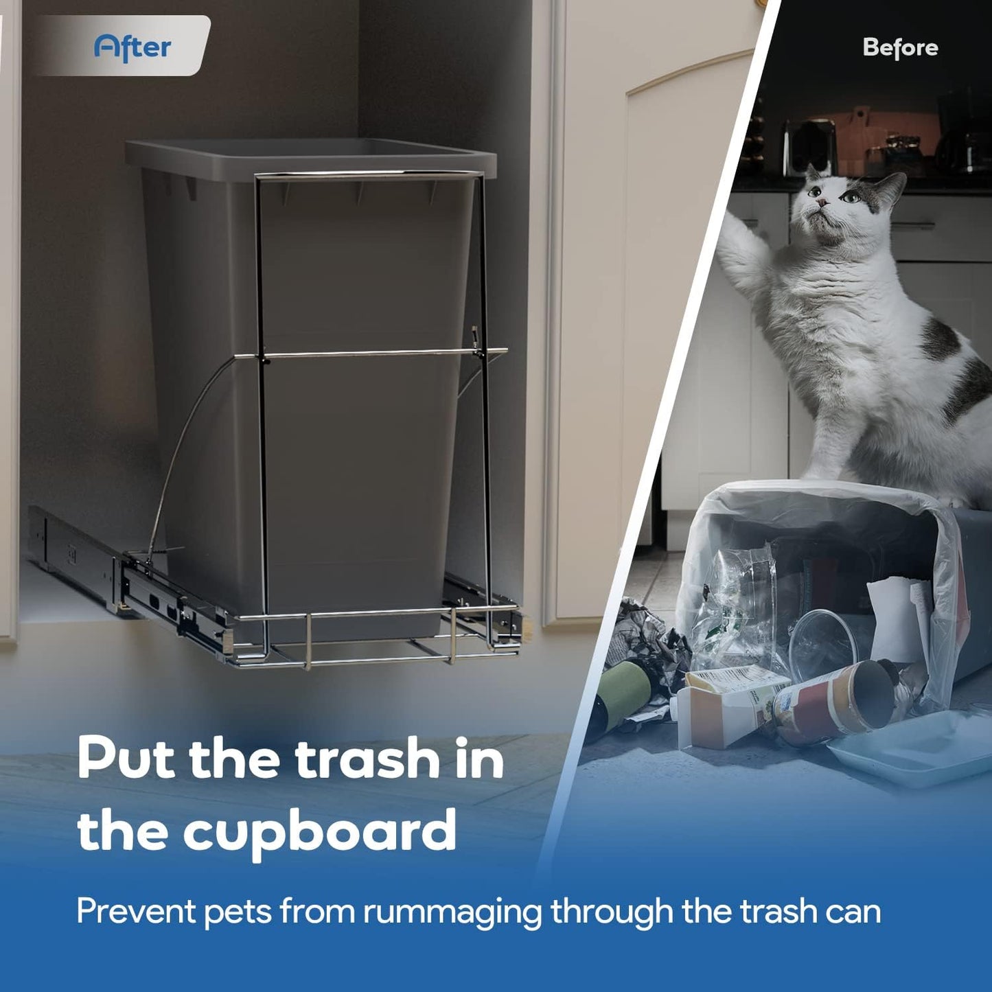 Pull Out Trash Can Under Cabinet & Under Sink - Heavy Duty Sliding Adjustable Cabinet Garbage Can Organizer, Requires Minimum Cabinets Opening 13" W X 18" D,Chrome Finish (Waste Bin Not Included)