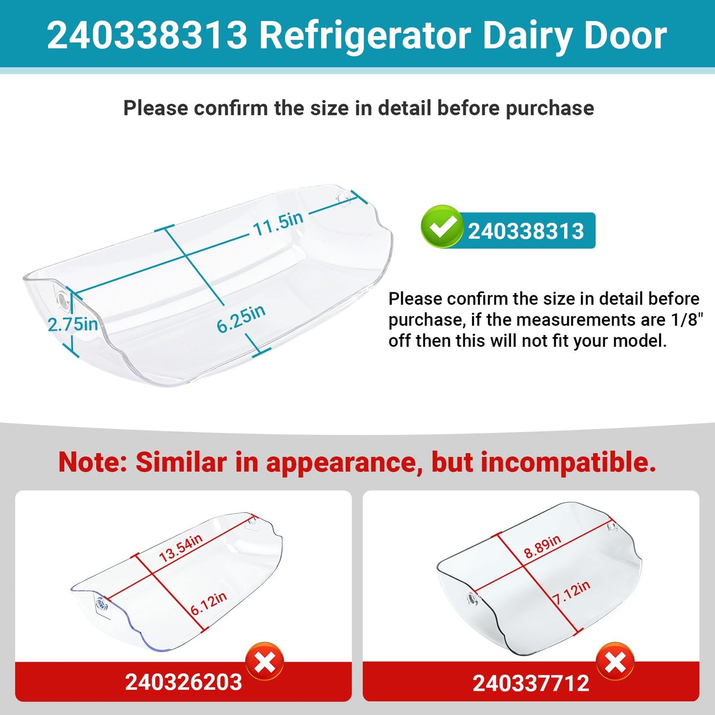 240338313, 240338303 Refrigerator Dairy Door Compatible with frigidaire, kenmore, electrolux, crosley Fridge. Replace Dairy Bin Cover 240338305 240338316 1196369 240338310 240338311 240338322 etc.