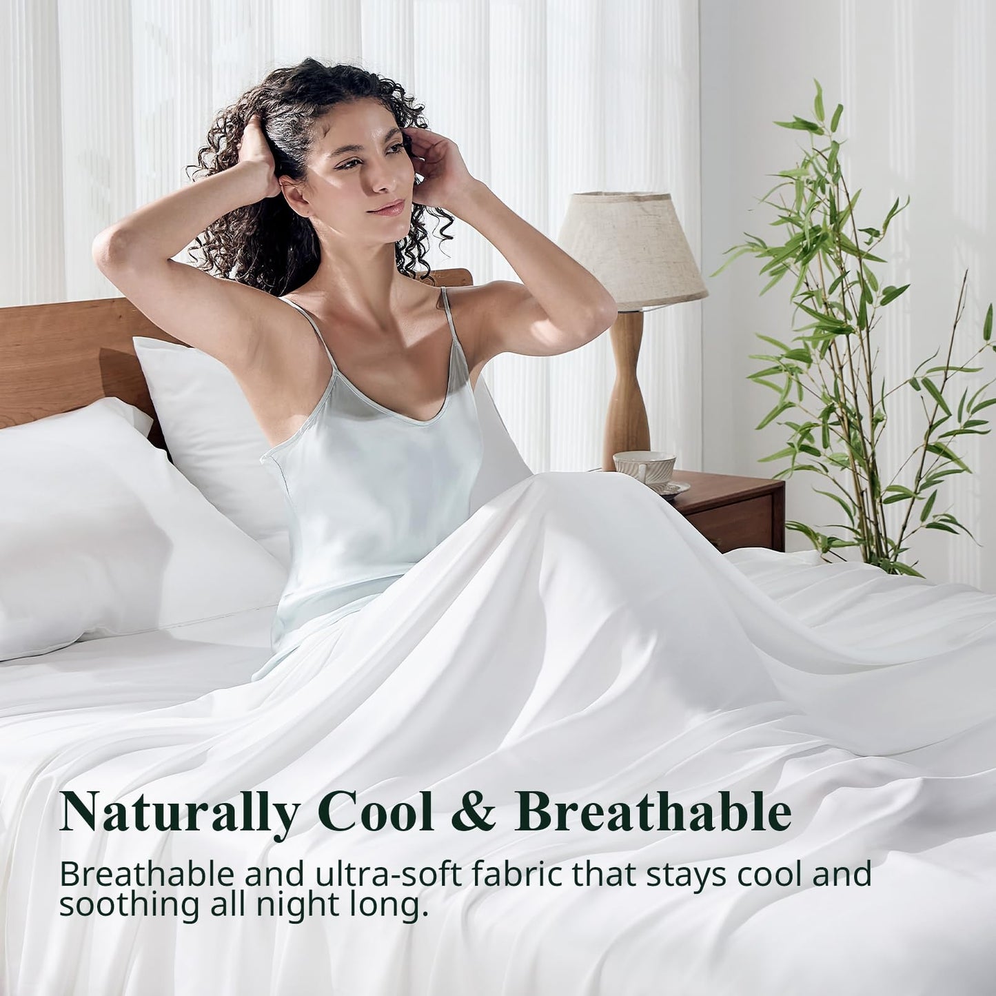 Krimano Twin Size Sheet Set, Viscose Bamboo Sheets for Bed Set 3pcs, 100% Viscose Derived from Bamboo, Hotel Luxury Silky & Cooling for Hot Sleepers, Deep Pocket Up to 17", White