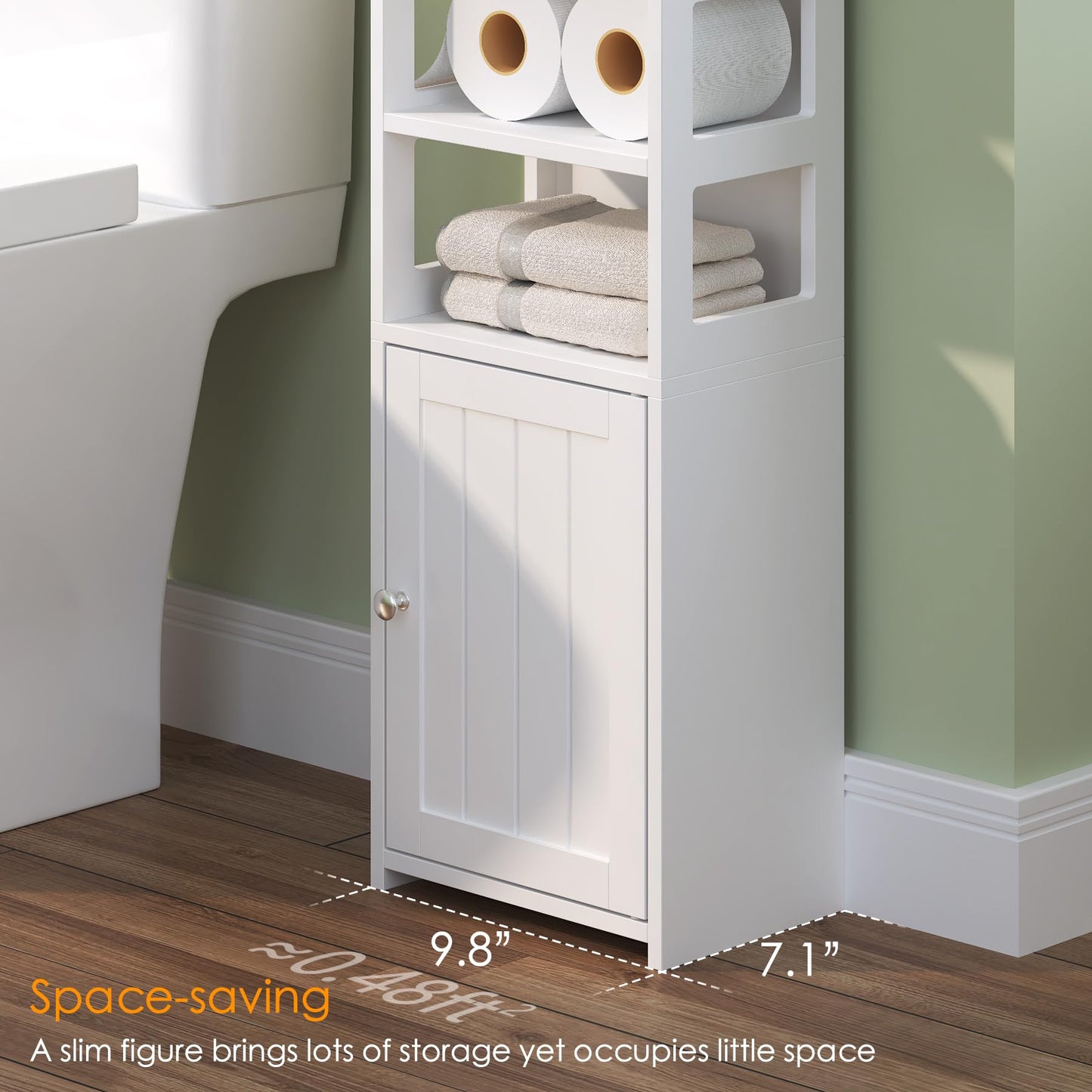 TidyHaven 39" Small Bathroom Storage Cabinet, Narrow Corner Floor Cabinet with Doors & Adjustable Shelf, Slim Skinny Design for Bathroom, Kitchen, Living Room (White)