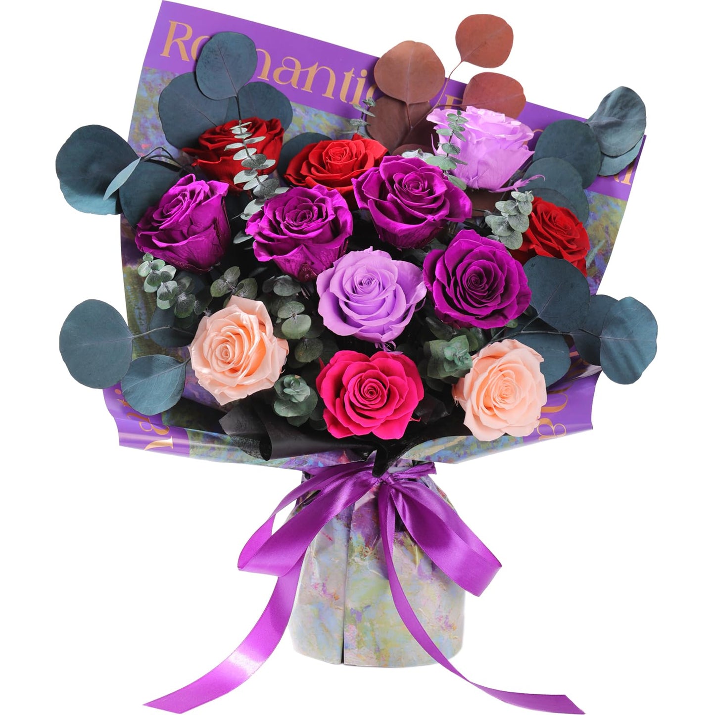 Lovenfold Flowers for Delivery Birthday Flowers Gift for Her,Preserved Flowers Bouquet 12 Roses Mixed Bouquet,Rose Gifts for Women Mom Grandma(Mixed 12 Purple-A Roses)