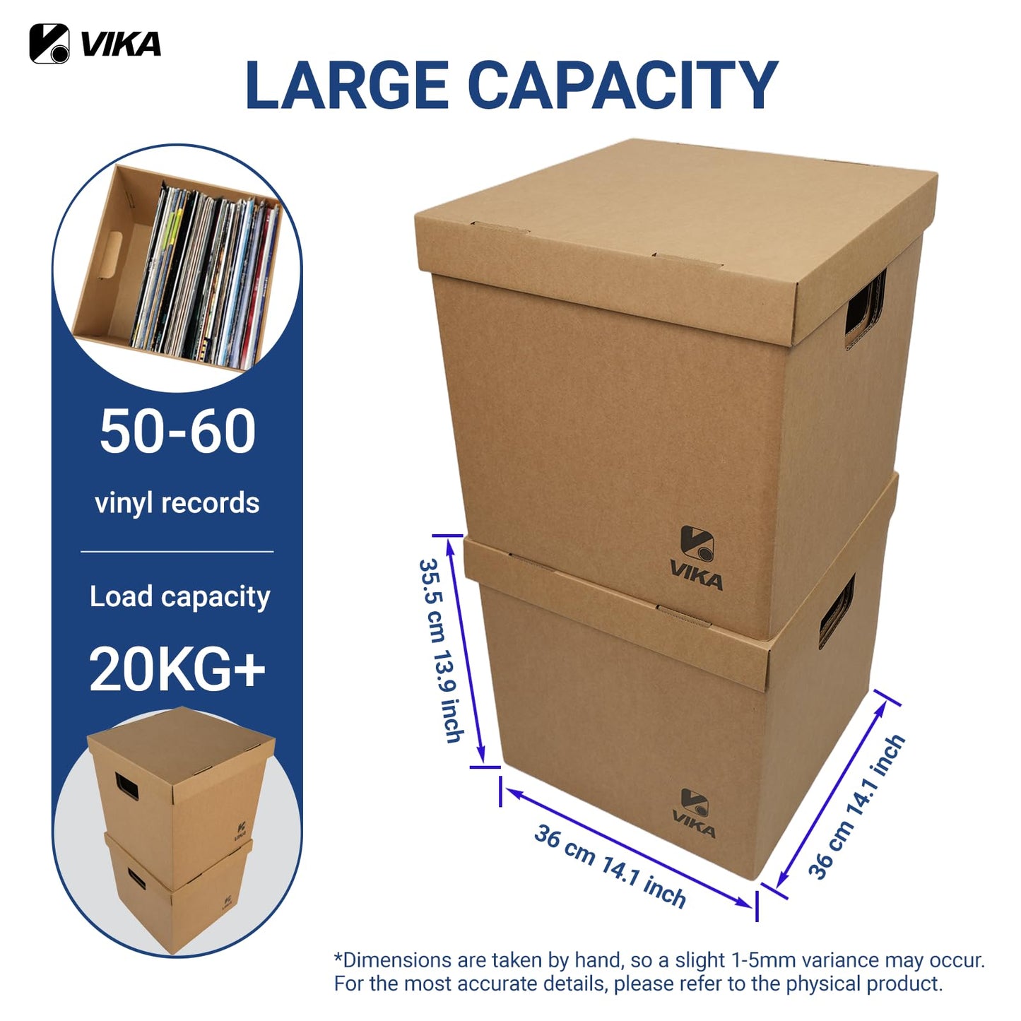 Vinyl Record Storage Box & Moving Box – Sturdy Cardboard with Removable Lids and Handles, Holds 60 Records/Laser Discs Each - Set of 4 Boxes (Kraft)