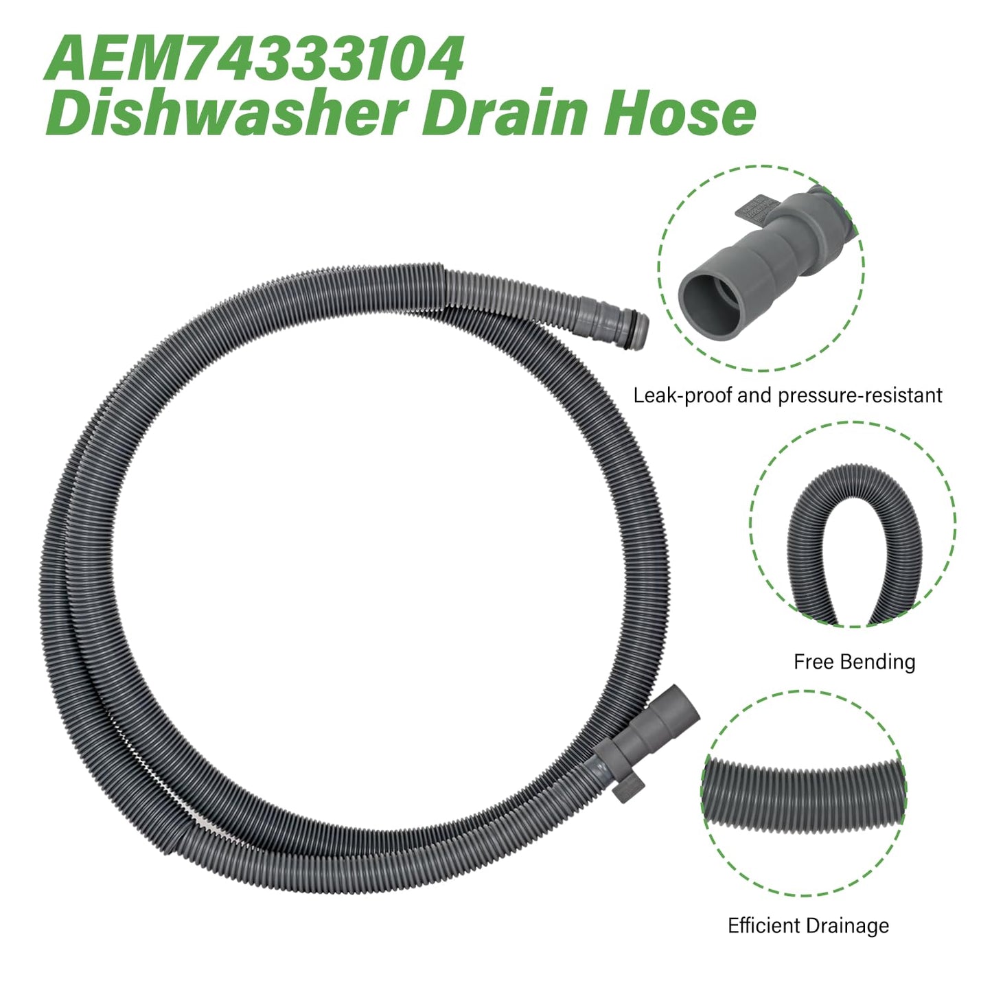 AEM74333104 Dishwasher Drain Hose Compatible with LG Replace AEM74333101 4975130 AP7034217 EAP16621806 PS16621806 ALG52793 PD00072292