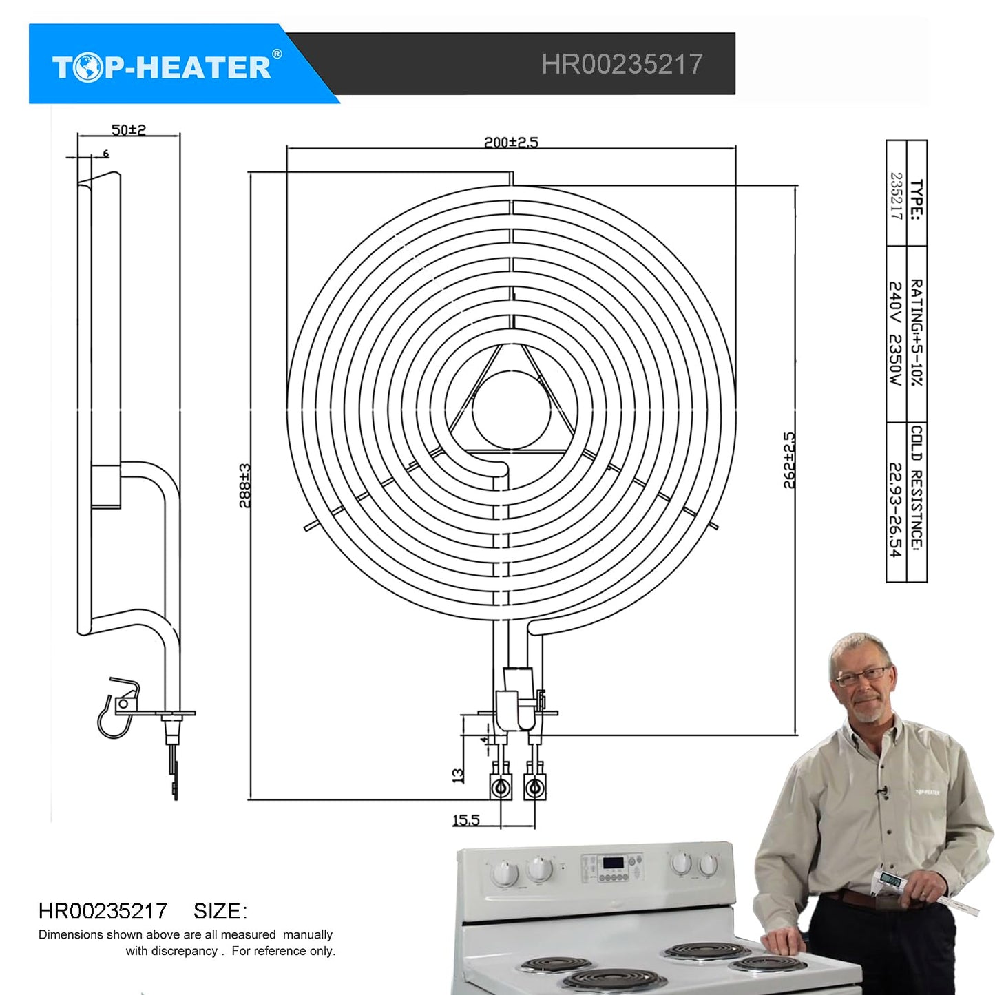 TOP-HEATER Electric Range Burner Element Unit Set 235217 8'' & 235210 6'' Replacement Match B30X359 & WB30X348 Surface element for GE Hotpoint RCA Range Stove, 4 Pack