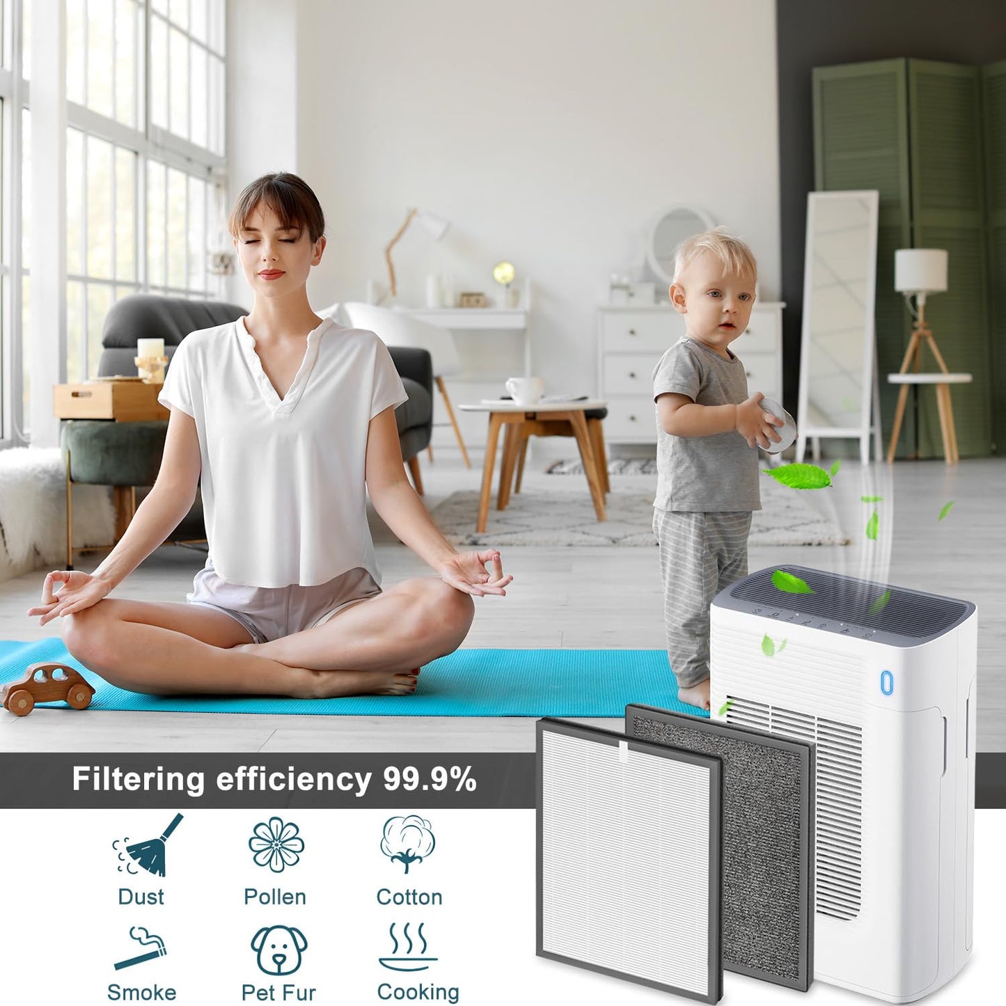 Slirceods T356 Filter Replacement- Compatible with trucozie t356 Air Purifier, 3-in-1 H13+ Activated Carbon Filter,for Dust, Odors, Smoke,4-Pack