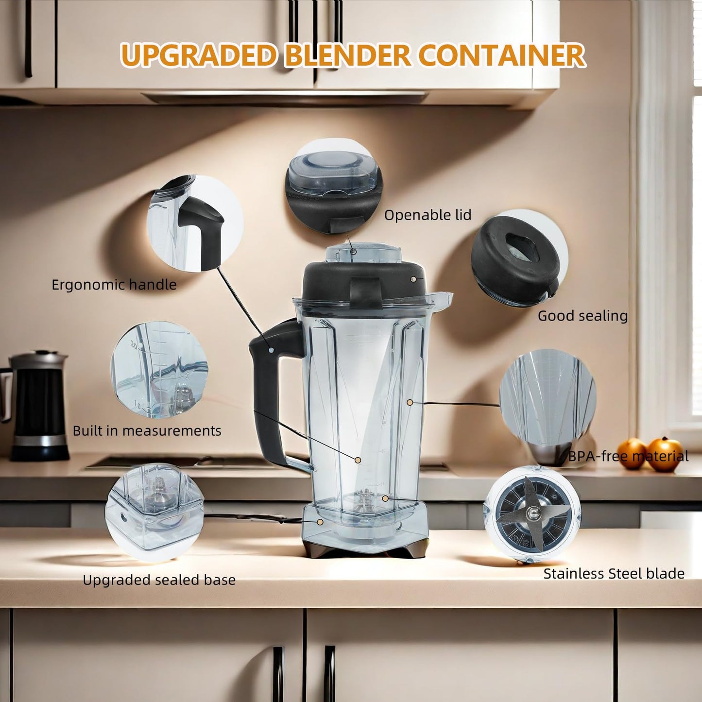 Deuovht Blender Pitcher 64oz,Replacement Pitcher for 5200 5300 6300 7500 VM0197 VM0101 VM0100 VM0103 E310 Classic Explorian Commercial Professional Series Blender Container,5 Years Warranty