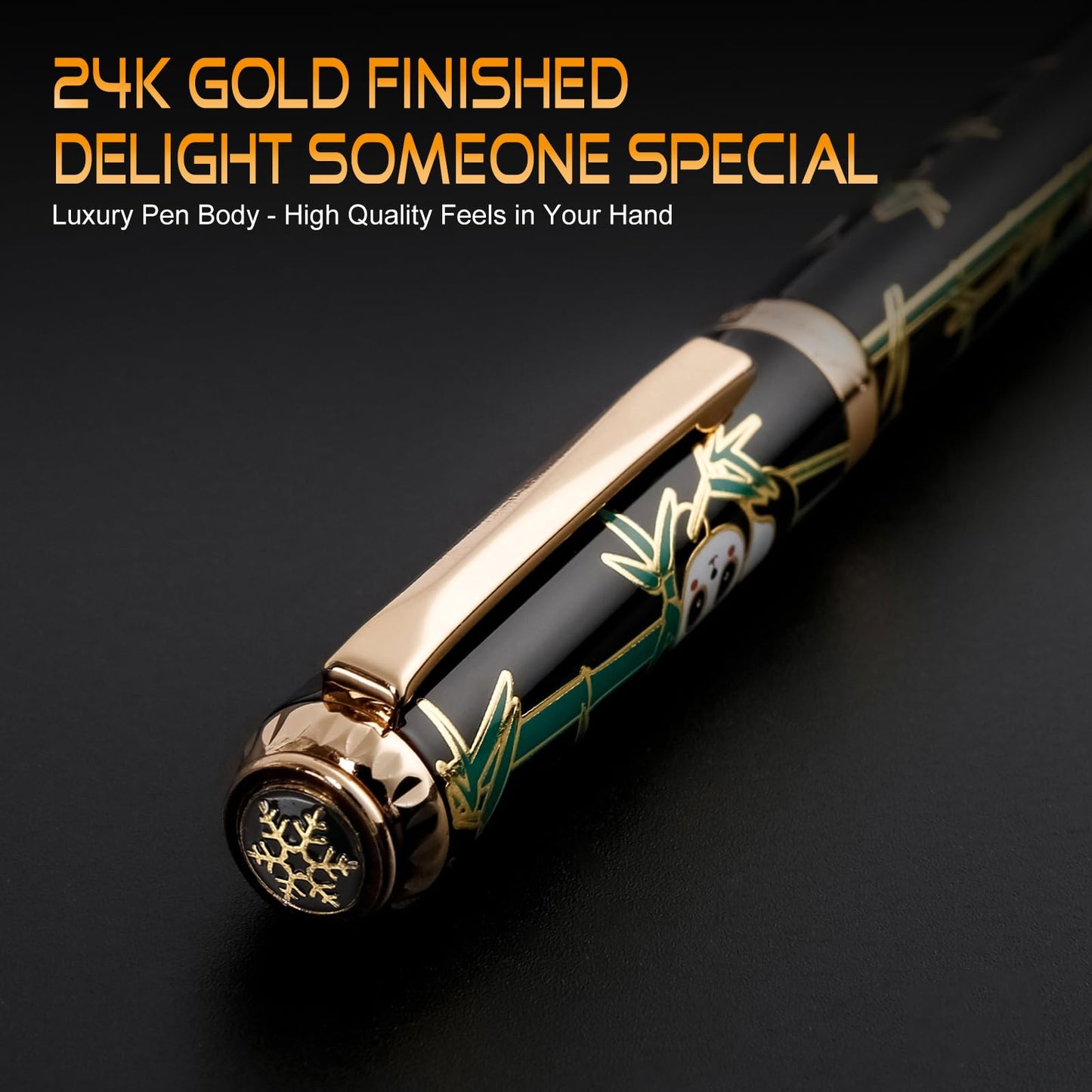 Urhomefull 24K Gold Luxury Rollerball Pens for Men Women, Smooth Writing Premium Office Pens for Business, Panda Design Executive Gift for Boss Birthday Anniversary (Black)