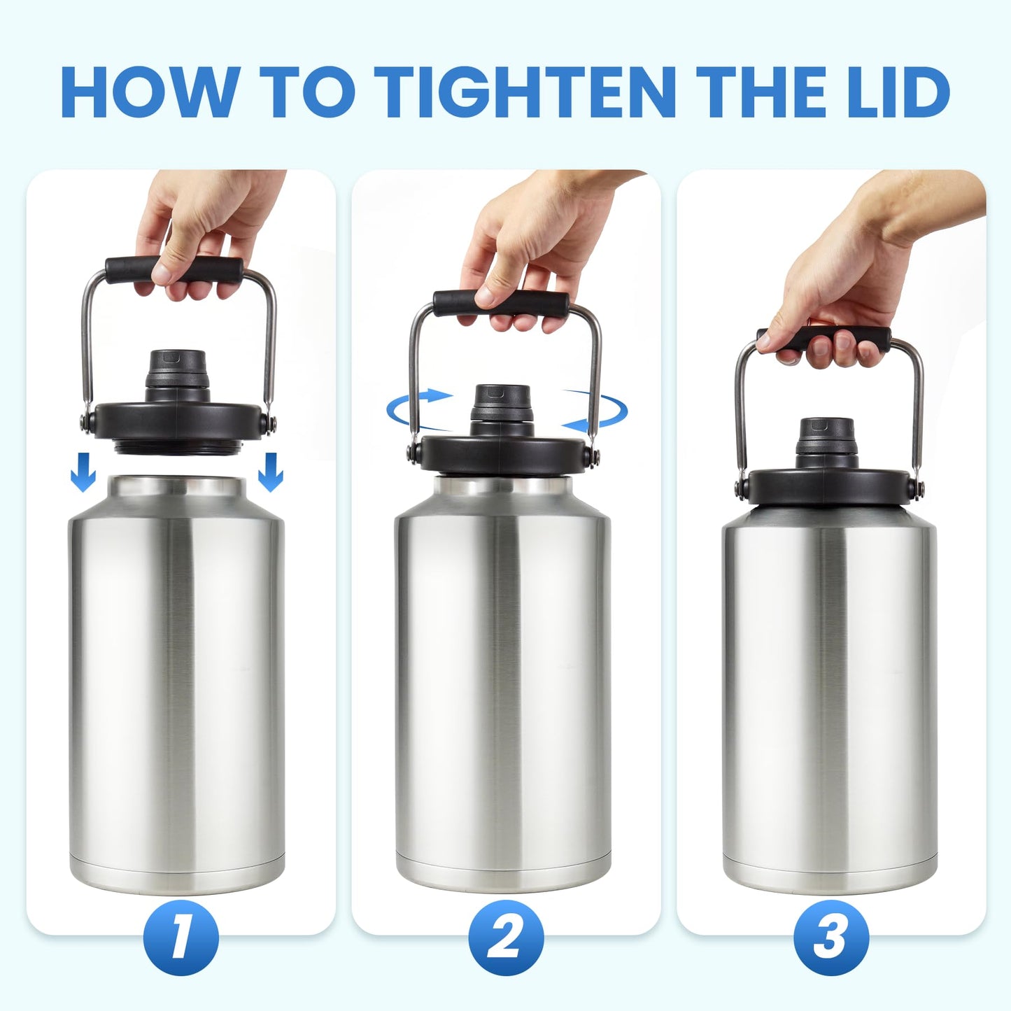 1 Gallon Water Bottle Insulated Stainless Steel Keeps Ice 48Hr, Large Water Gallon Jug Wide Mouth Leakproof Vacuum for Gym, Camping, & Construction Stainless Steels