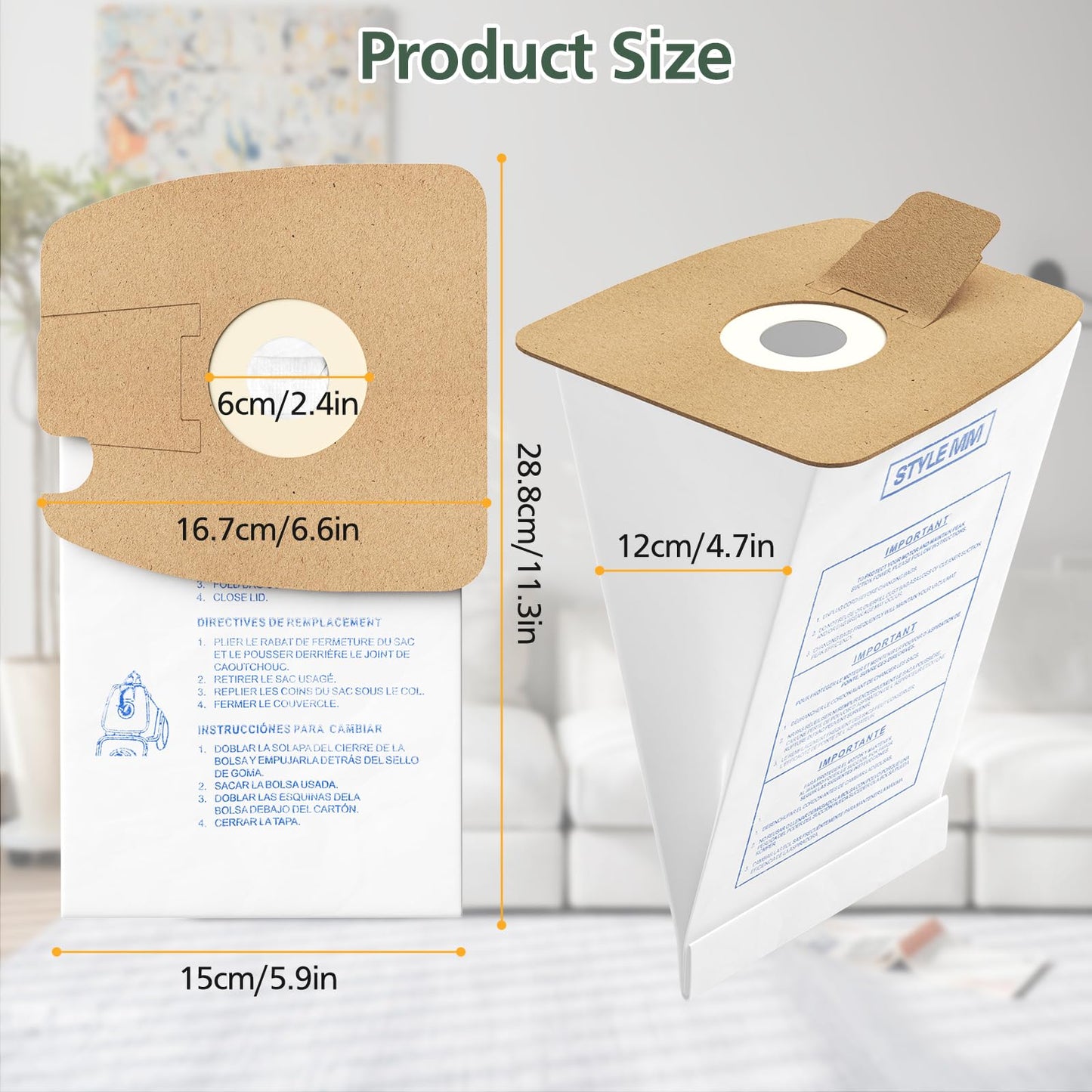 30 Pack Style MM Vacuum Bags Compatible with Eureka Style MM Eureka Mighty Mite 3670 and 3680 Series Canister Vacuums, Replaces Part # 60295, 60295A, 60295B 60295C, 60296 & 60297A
