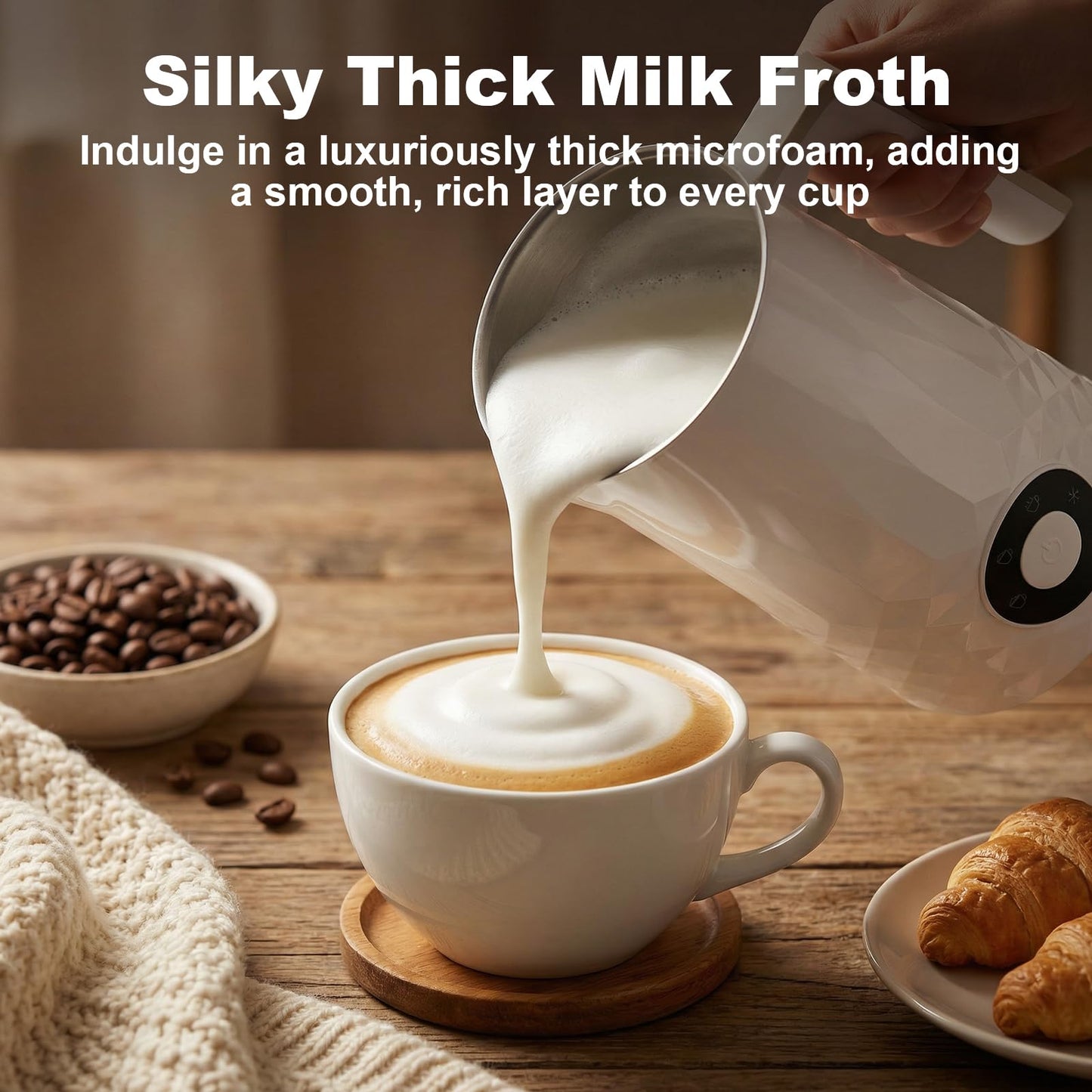 Milk Frother and Steamer, 4 in 1 Electric Milk Frother, 11.8oz Automatic Hot and Cold Foam Maker and Milk Warmer for Latte, Cappuccino, Hot Chocolate, Dishwasher Safe