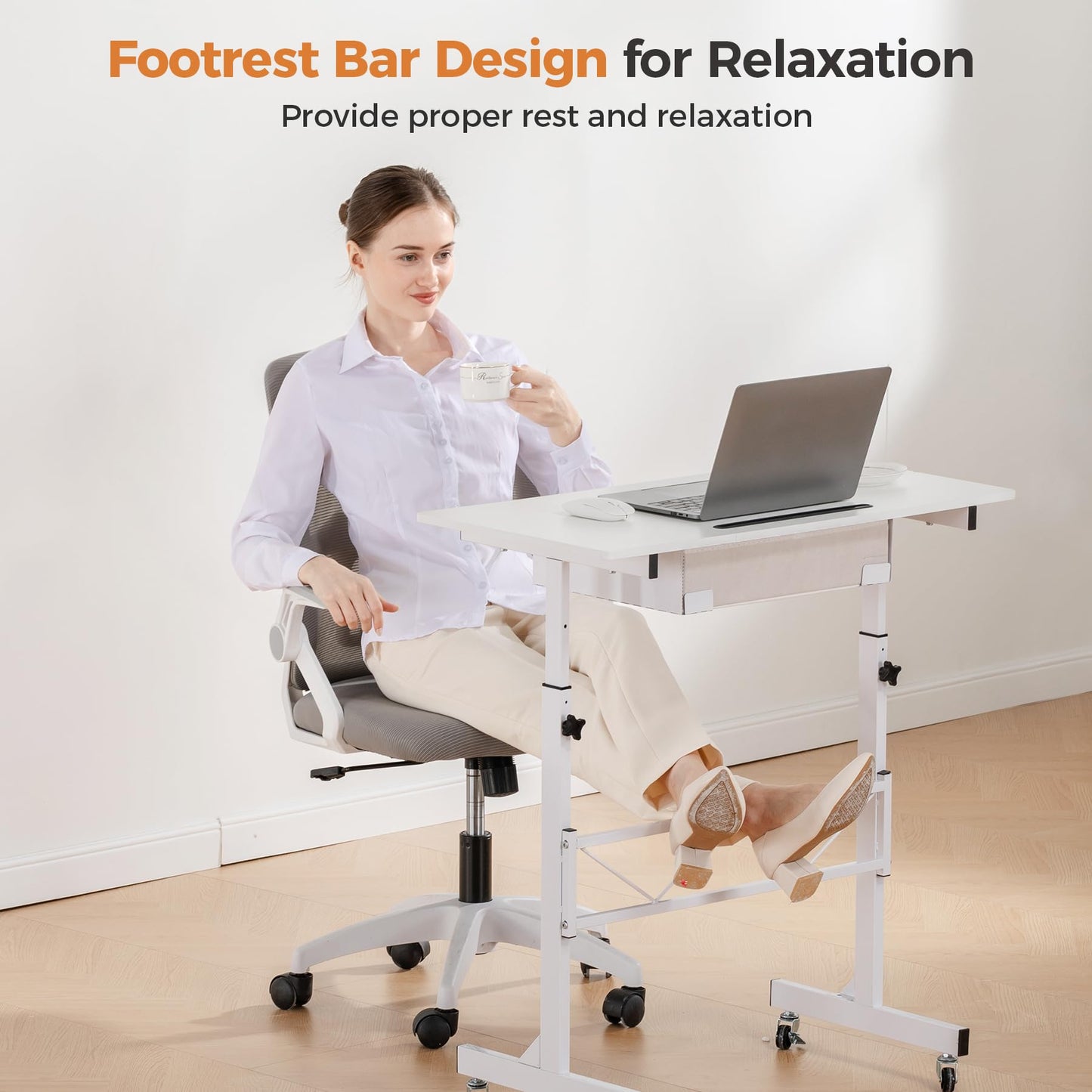 COMHOMA Small Standing Desk Adjustable Height Small Computer Desk Mobile Portable Rolling Laptop Table with Wheels 32" Computer Workstation Sit Stand Desks Portable Standing Table Treadmill desks