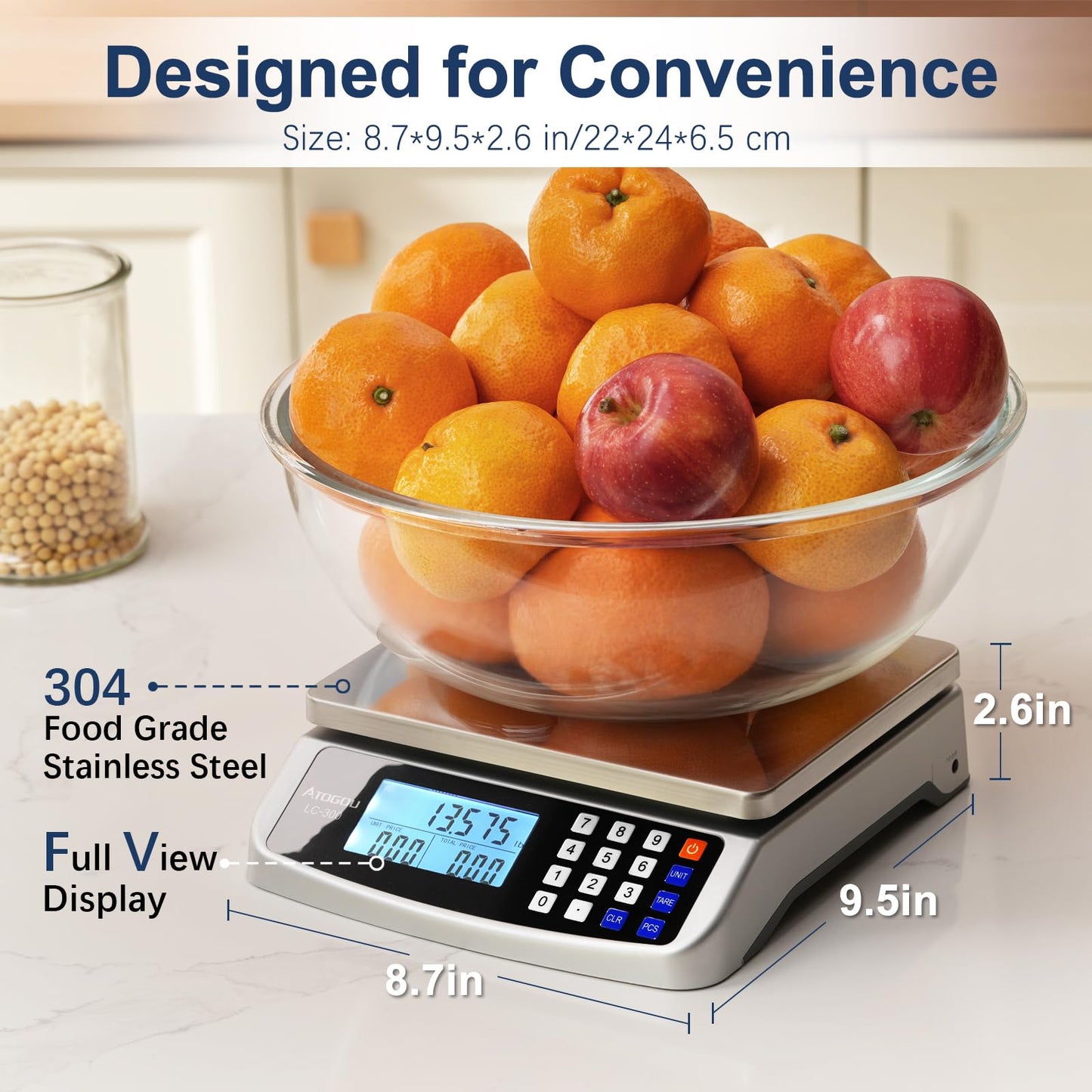 110lb Food Scale, Commercial Kitchen Scale with Price Computing, Plug-in Usable, 0.05oz/1g, 304 Stainless Steel, for Cooking, Vegetables, Farm, Industry, Counting. LC300 Silver