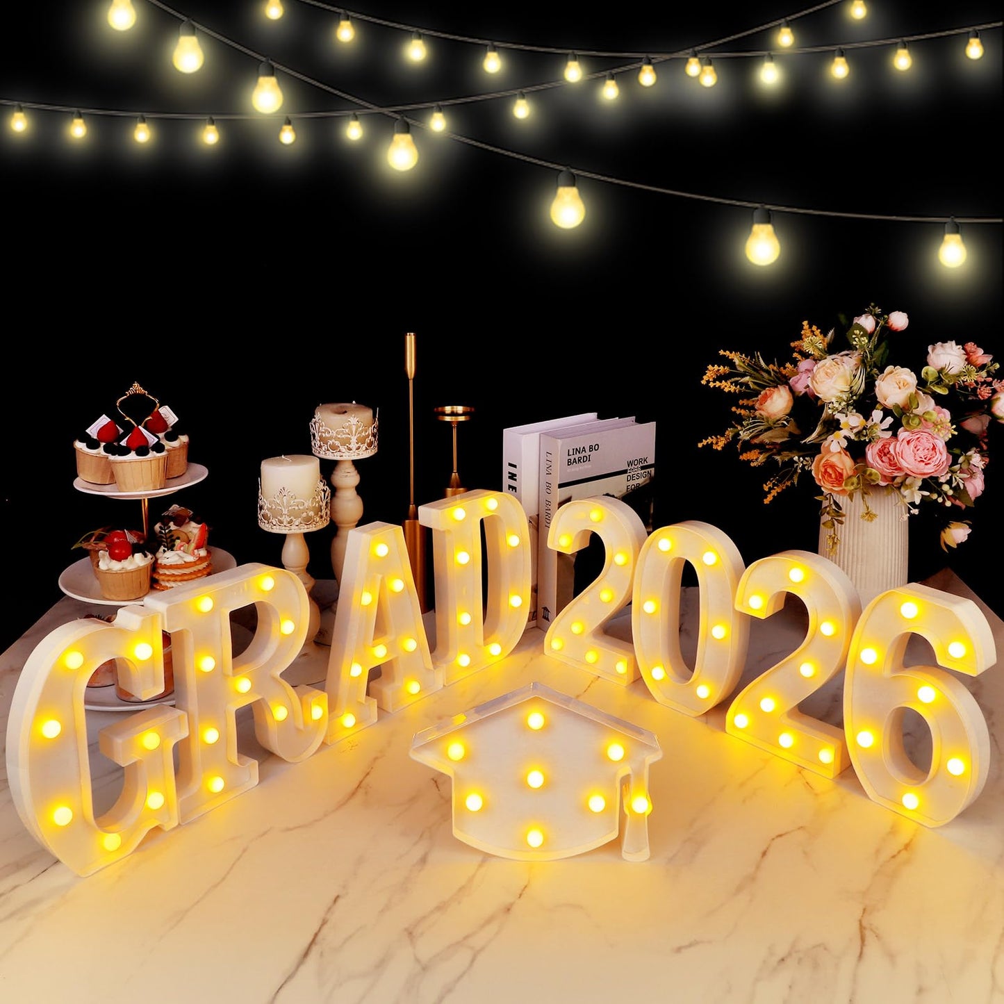 2026 Graduation Decorations, Grad Light Up Letters for 2026 Graduation Party Decorations, Grad 2026 and a Cap 2026, Kindergarten Preschool High School College Wall Table Decor Party Supplies