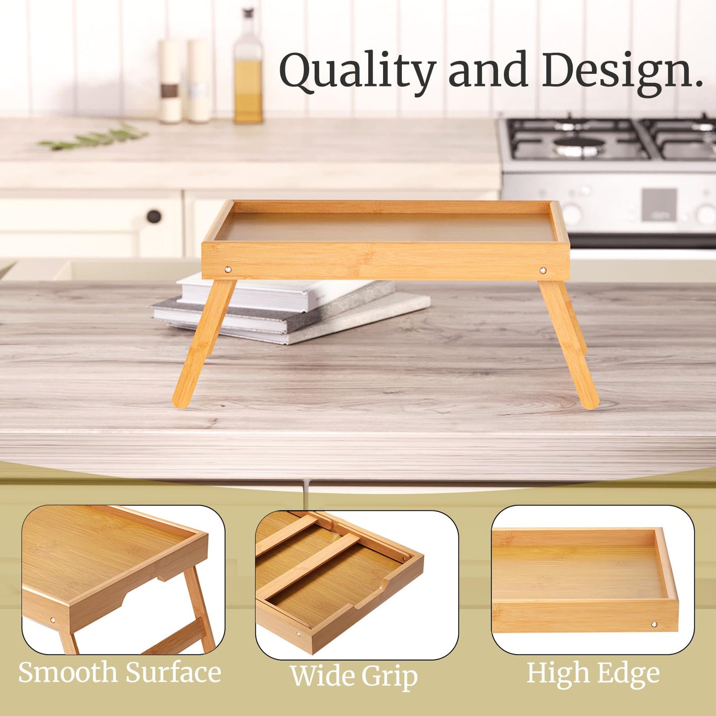 VERTORGAN 3 Pack Bamboo Bed Tray Table with Folding Legs,Breakfast Trays,Serving Tray,Laptop Tray for Working,Food Snack Tray for Bed and Sofa(Natural)