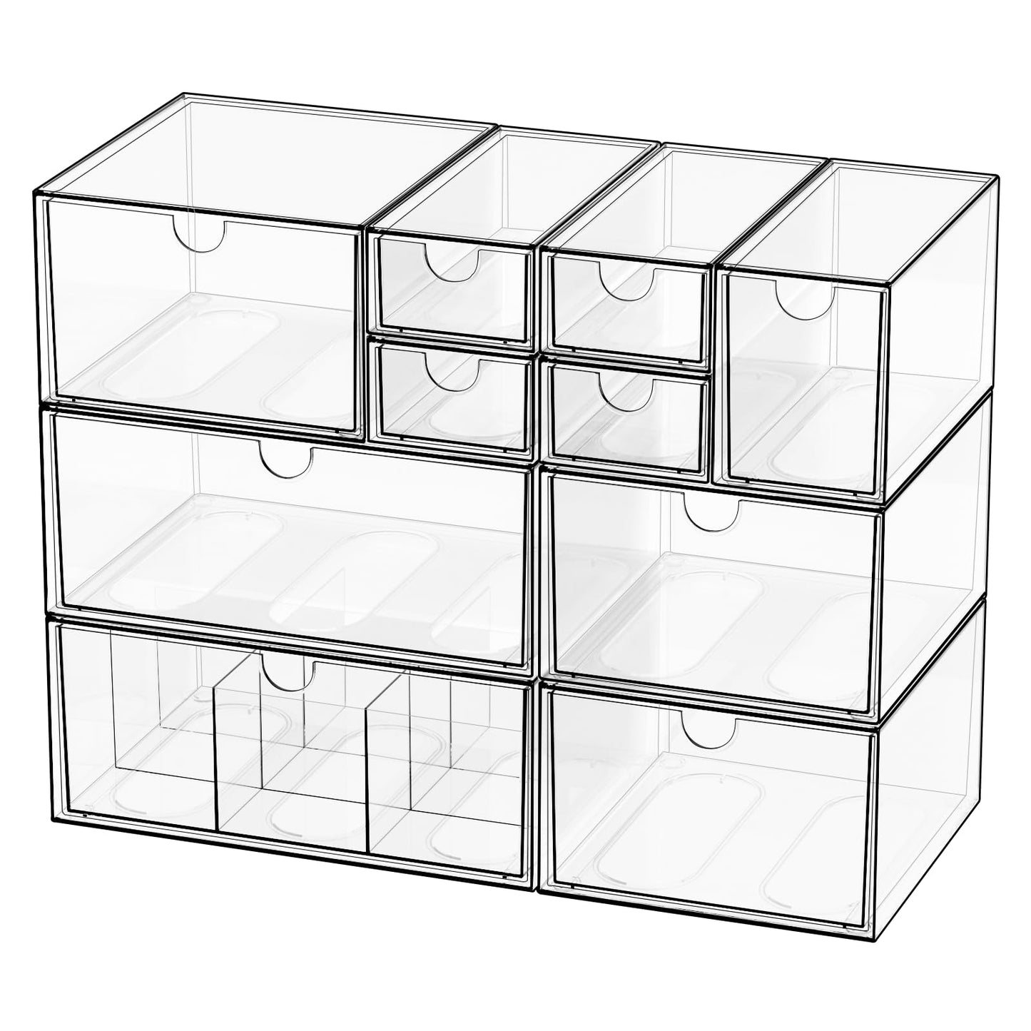 Yashong Desk Organizer Set, Clear Stackable Dustproof Storage Boxes for Desktop, Office, DIY Craft & Vertical Space Saving, Perfect for Makeup, Stationery, Jewelry Organization (10 Drawer)