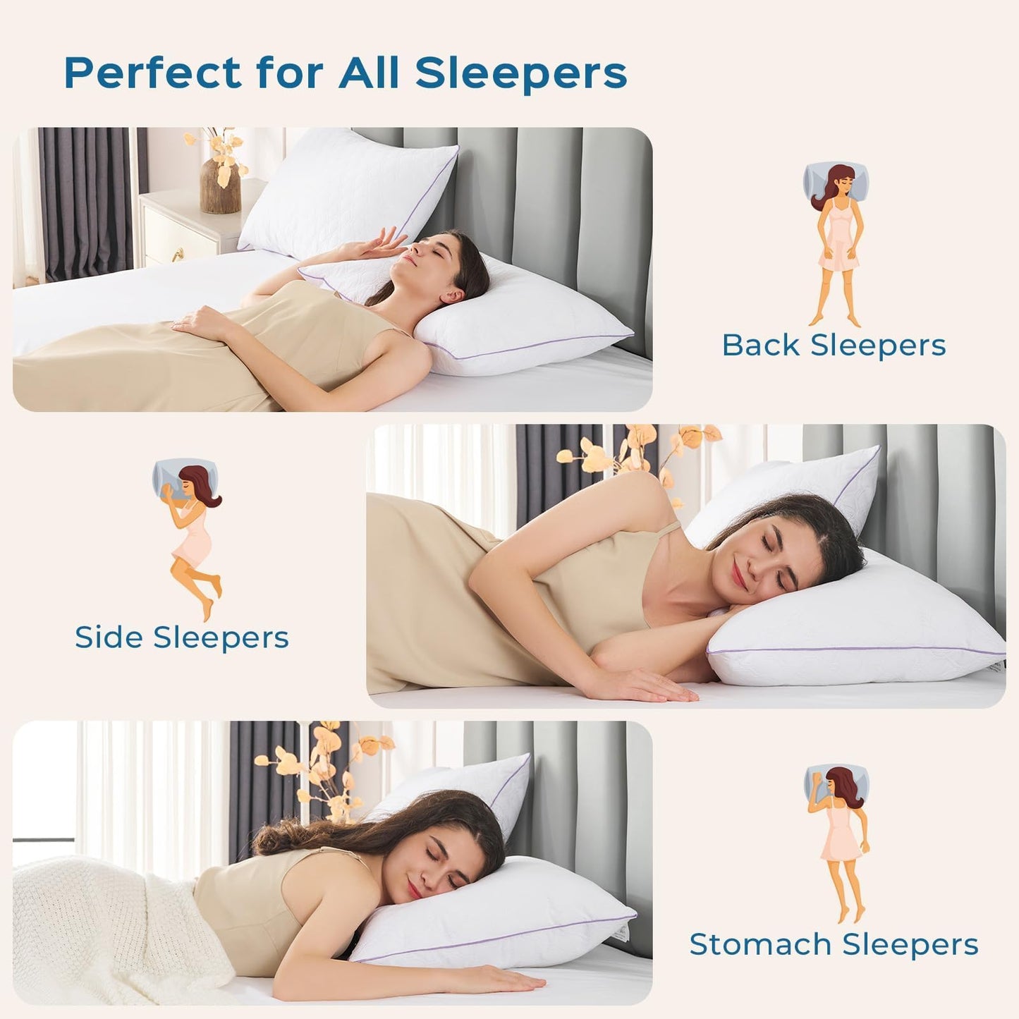 JOLLYVOGUE Pillows Standard Set of 4, Bed Pillow for Side, Back, and Stomach Sleepers, Down Alternative Filled Full Size Pillows, Luxury Hotel Quality and Machine Washable, 26" x 17", 4 Pack