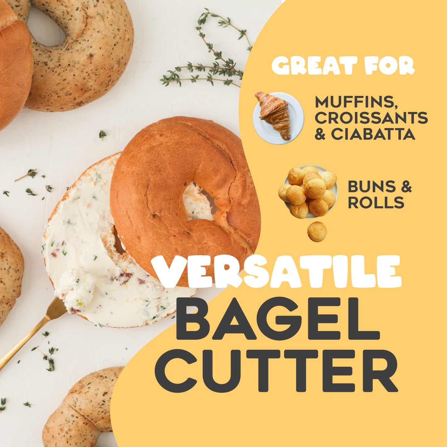Halve Your Bagel - Bagel Slicer, Durable Kitchen Gadgets. Bagel Cutter with Knife for All Bagel Sizes, Dishwasher-Safe Bagel Cutter Slicer for Home, Bakeries, Coffee Shops, & more. (White)