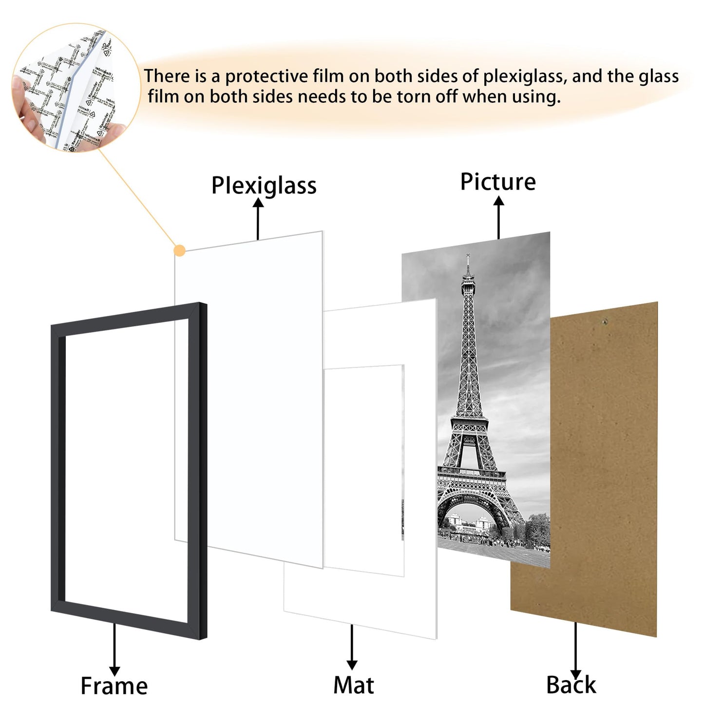 Abtgt 20x28 Picture Frame Set of 3, Display Pictures 16x24 with Mat or 20x28 without Mat, Poster Frame for Wall Mounting Display, Black
