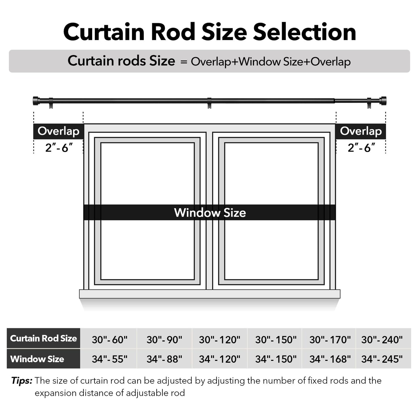 Extra Long Curtain Rods for Windows 32 to 240 Inch, 1 Inch Black Heavy Duty Curtain Rods for Patio, Farmhouse, Bedroom, Living Room, Adjustable Metal Drapery Rod (A1,Black,32"-240")