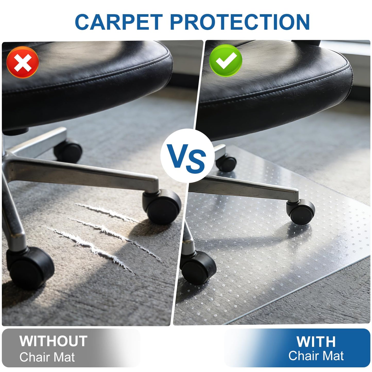 Clear Chair Mat for Carpet, YOOMAYA 30" x 48" Heavy Duty Office Chair Mat with Grip, Easy Gliding Under Desk Carpeted Floor Protector, Slip Resistant Plastic Mat for Study & Gaming Room (Transparent)